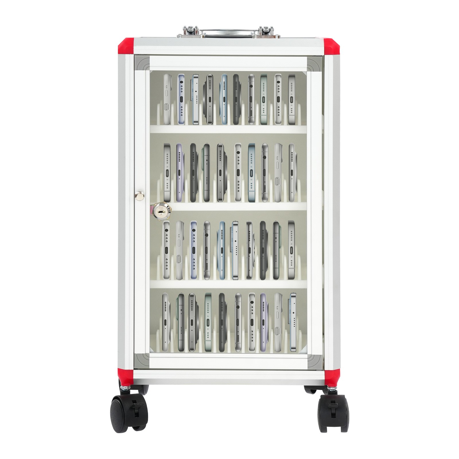 48-Slot Mobile Phone Storage Cabinet with Lock and Rolling Wheels