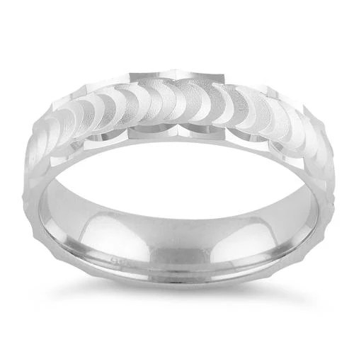 925 Sterling Silver Half Moon Wedding Band Ring