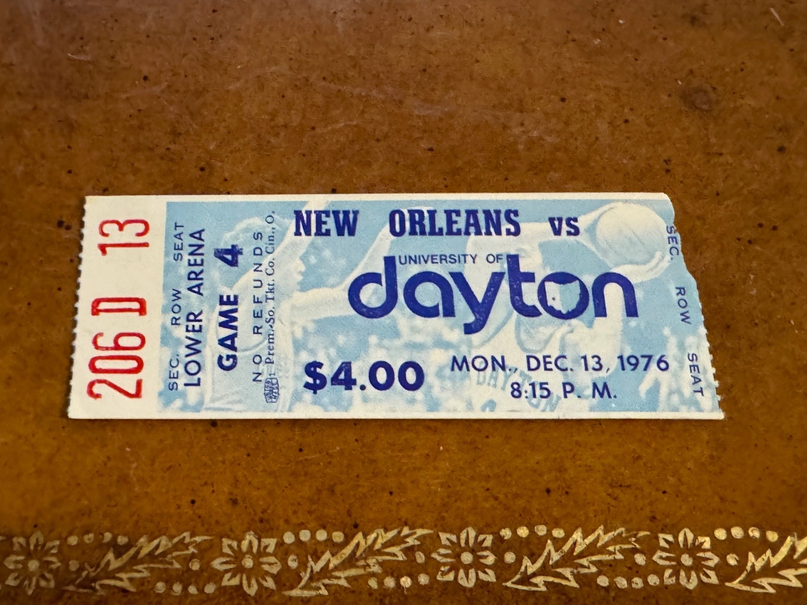 1976 Dayton Flyers New Orleans Privateers Basketball Ticket Wayne Cooper 12/13