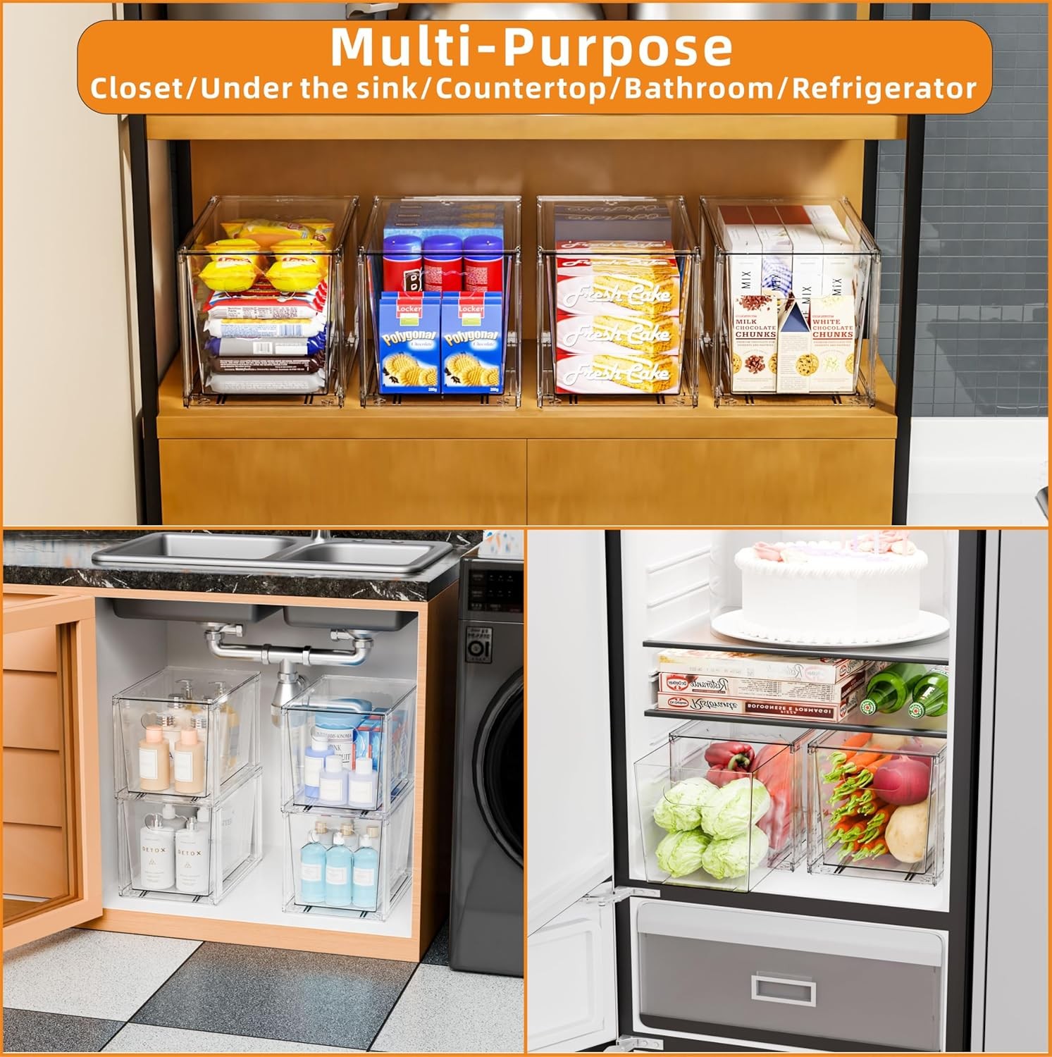 4 Pack Large Stackable Storage Drawers,Clear Acrylic Drawer Organizers & Baby