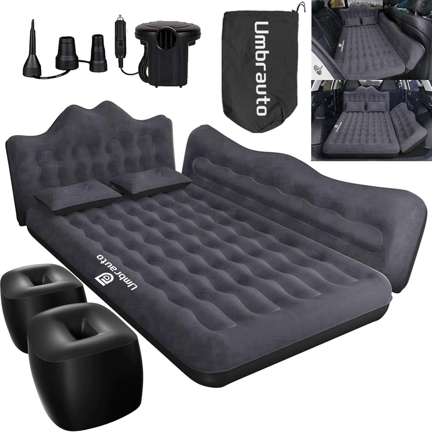 Umbrauto Car Air Mattress Bed: Inflatable Backseat Mattress, Dark Black