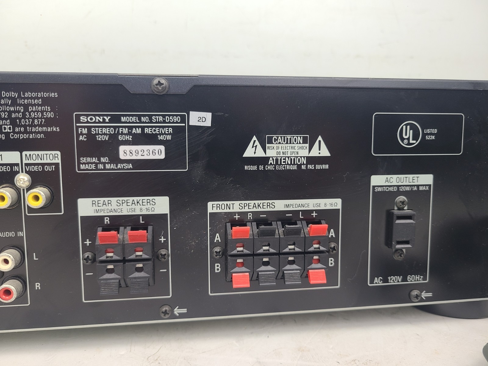 Sony STR-D590 AM-FM Stereo Receiver A/V Control Center (TESTED)