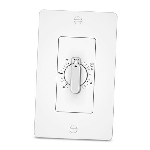 60 Minute Spring Wound Countdown Timer Switch for Bathroom Exhaust Fan, in