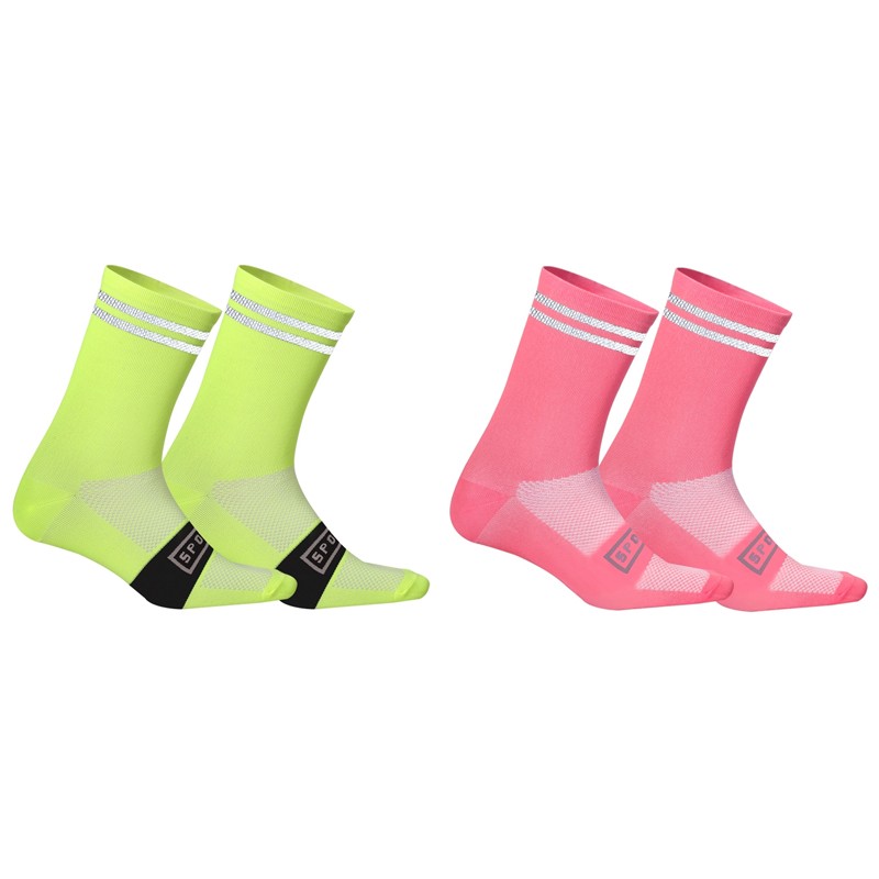 2 Pairs Reflective XC Cycling Riding Bicycle Bike Sports Ankle Socks Yellow Pink