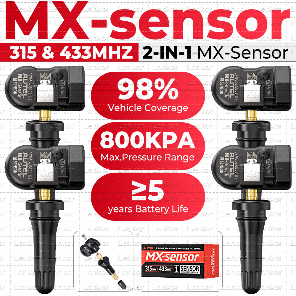 SET OF 4 Autel MX-Sensor TPMS 315MHz&433MHz Rubber Stem Universal Programmable