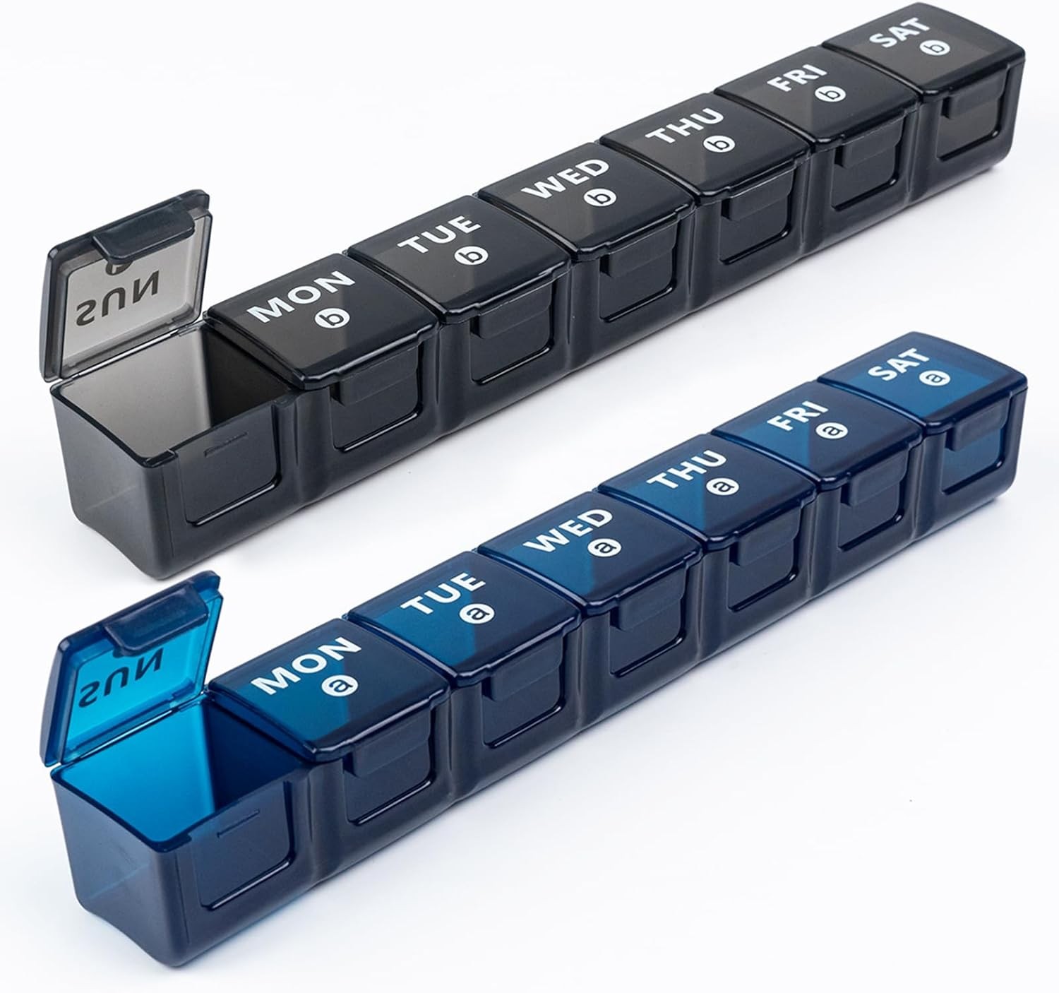 2-Pack Weekly Large Pill Organizer for Travel, 7 Day Boxes and Blue-grey