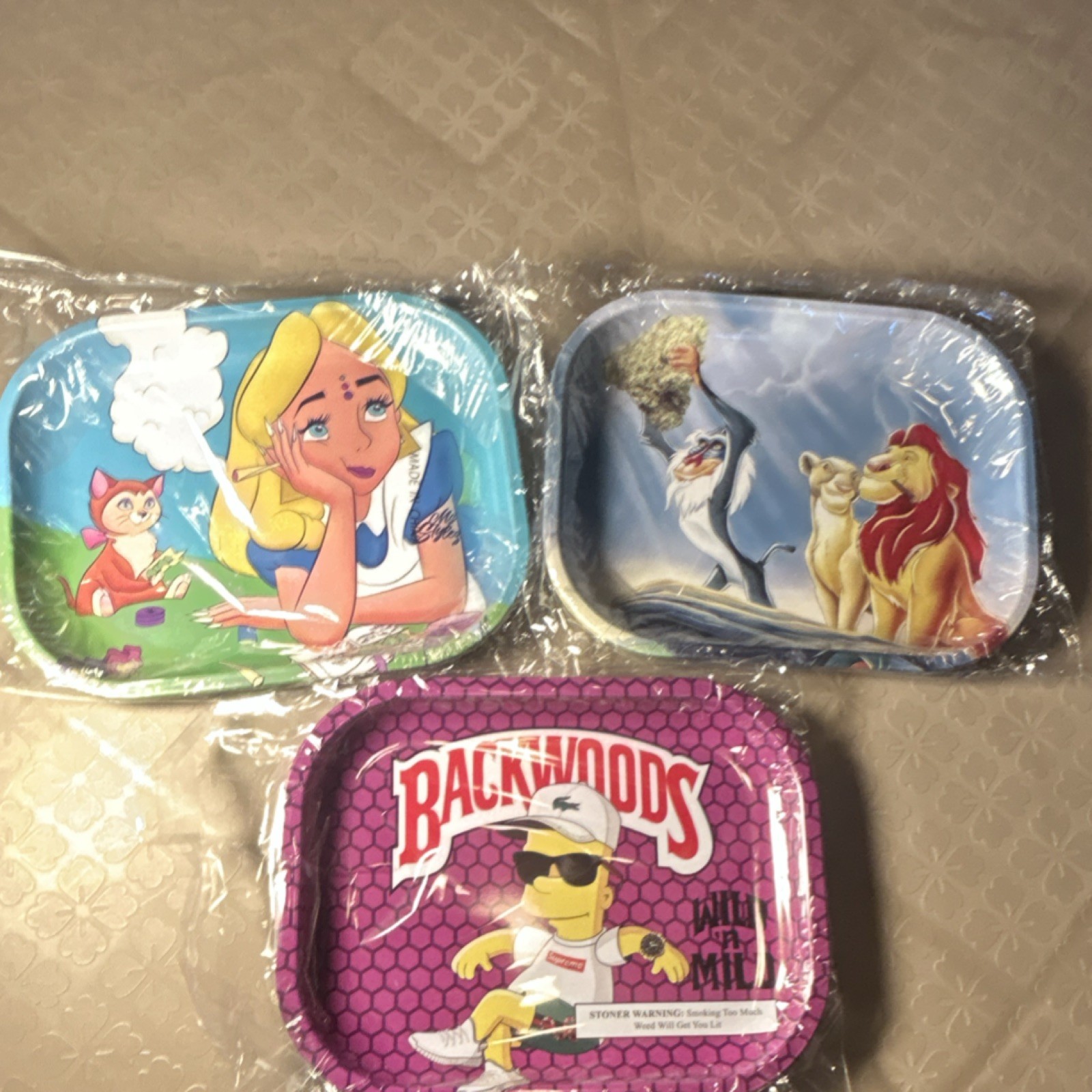 Smoke Arsenal Metal Rolling Tray Set of 3 Cartoon and Backwoods Designs