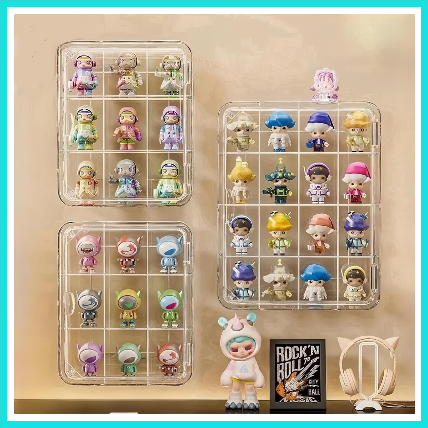 Wall Mount Acrylic Display Case 16-Cell Magnetic Door Shelf for Collectibles,...