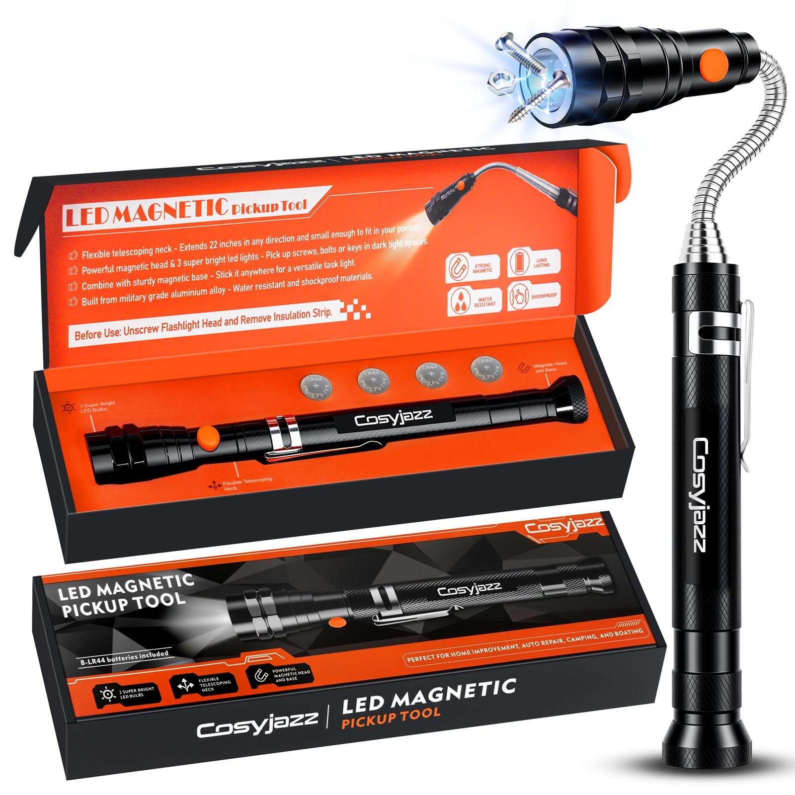 Magnetic Pickup Tool, Magnetic Flashlight Telescoping Magnet with LED Flashlight