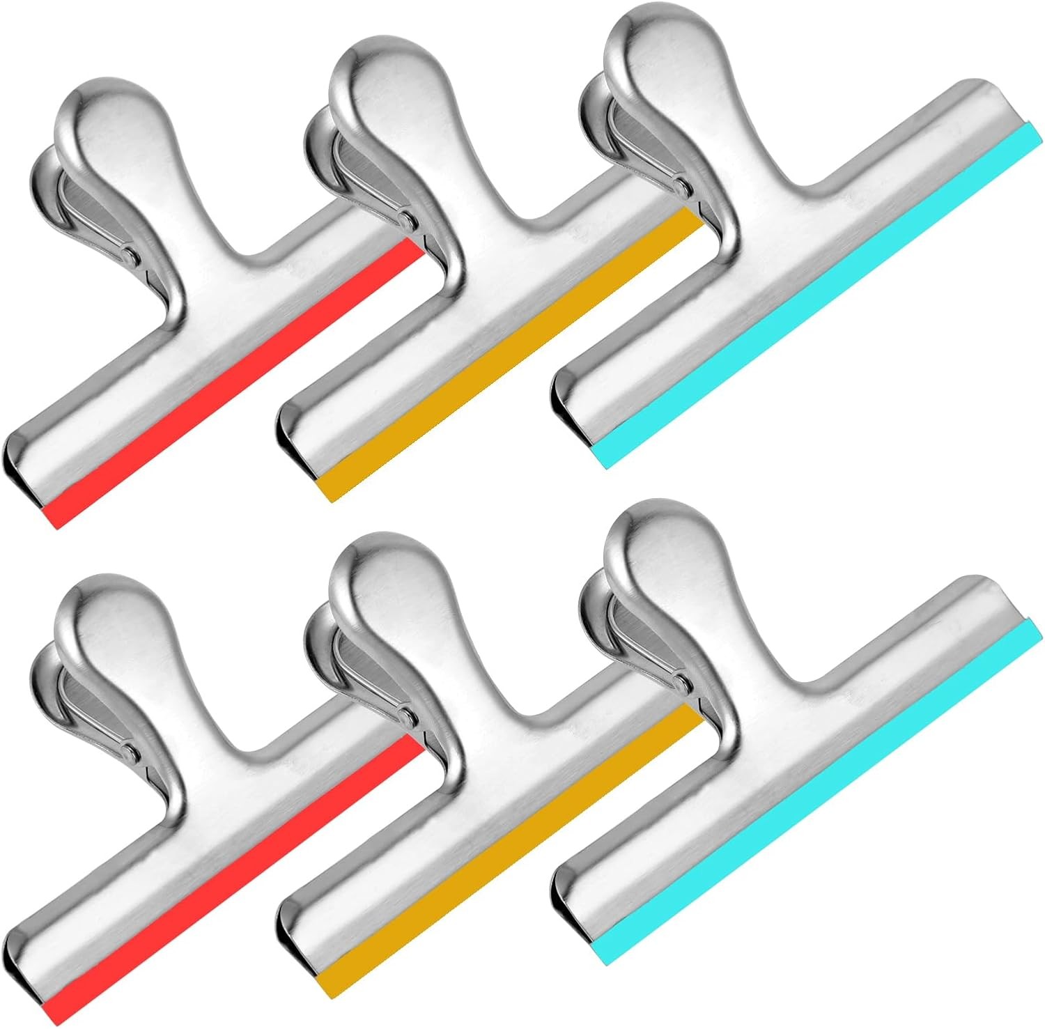 HOUSE AGAIN 6 Pack Stainless Steel Chip Bag Clips Covered 5 inches, Silver