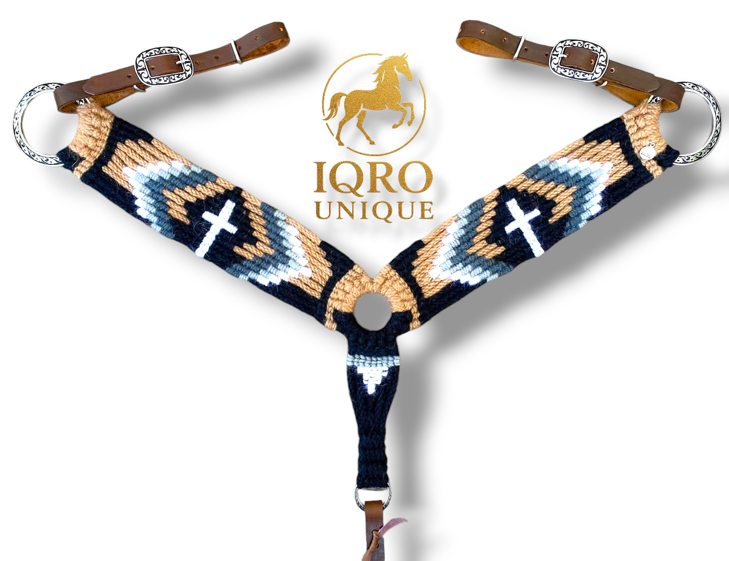 Western Mohair Horse Breast Collar, Handmade Wool & Leather Equestrian Tack