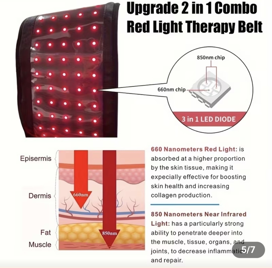 Red Light Therapy Belt, Body Device Wireless Rechargeable Controller with Timer