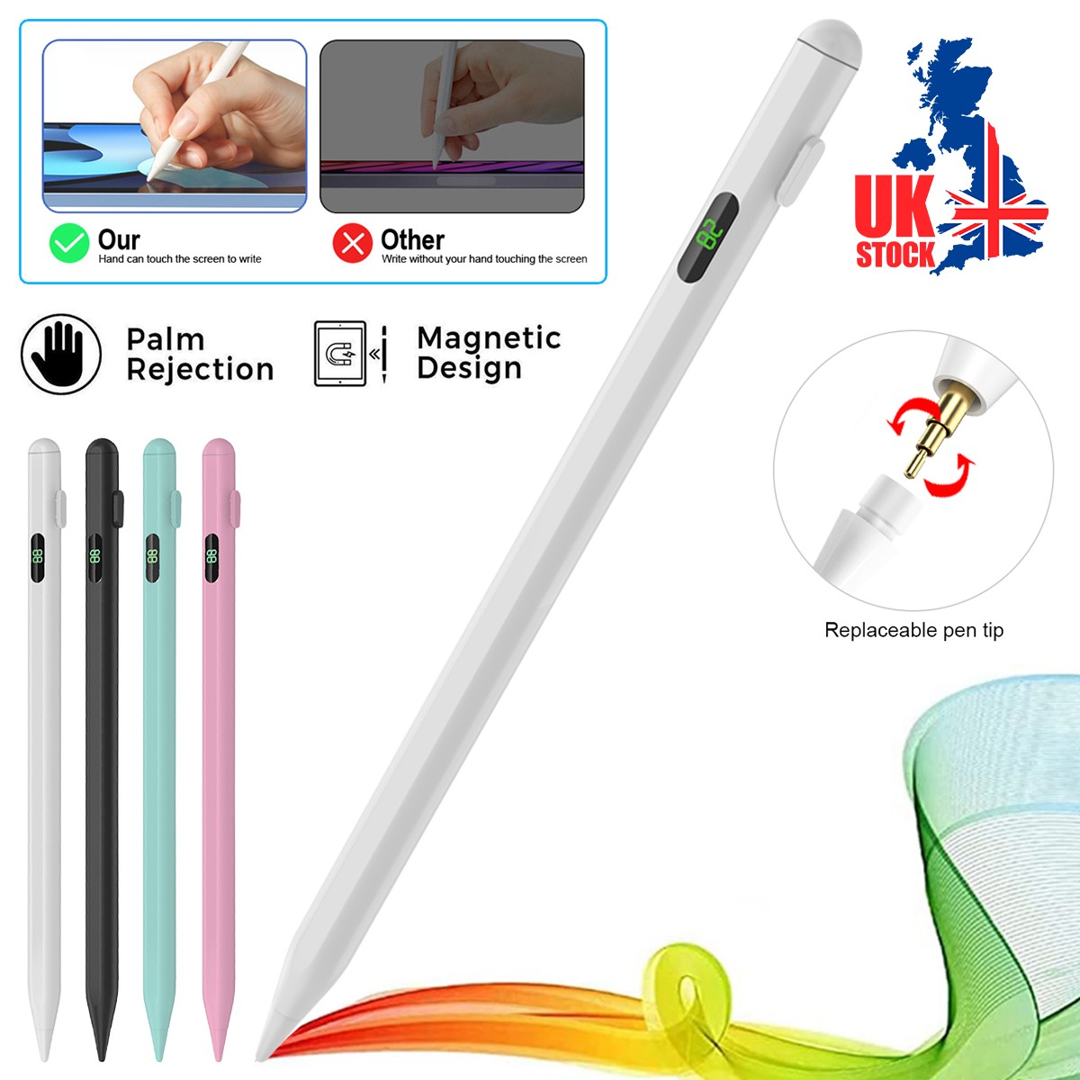 Active Smart Stylus Pen for iPad 10th 9th 8th 7th 6th Gen Palm Rejection