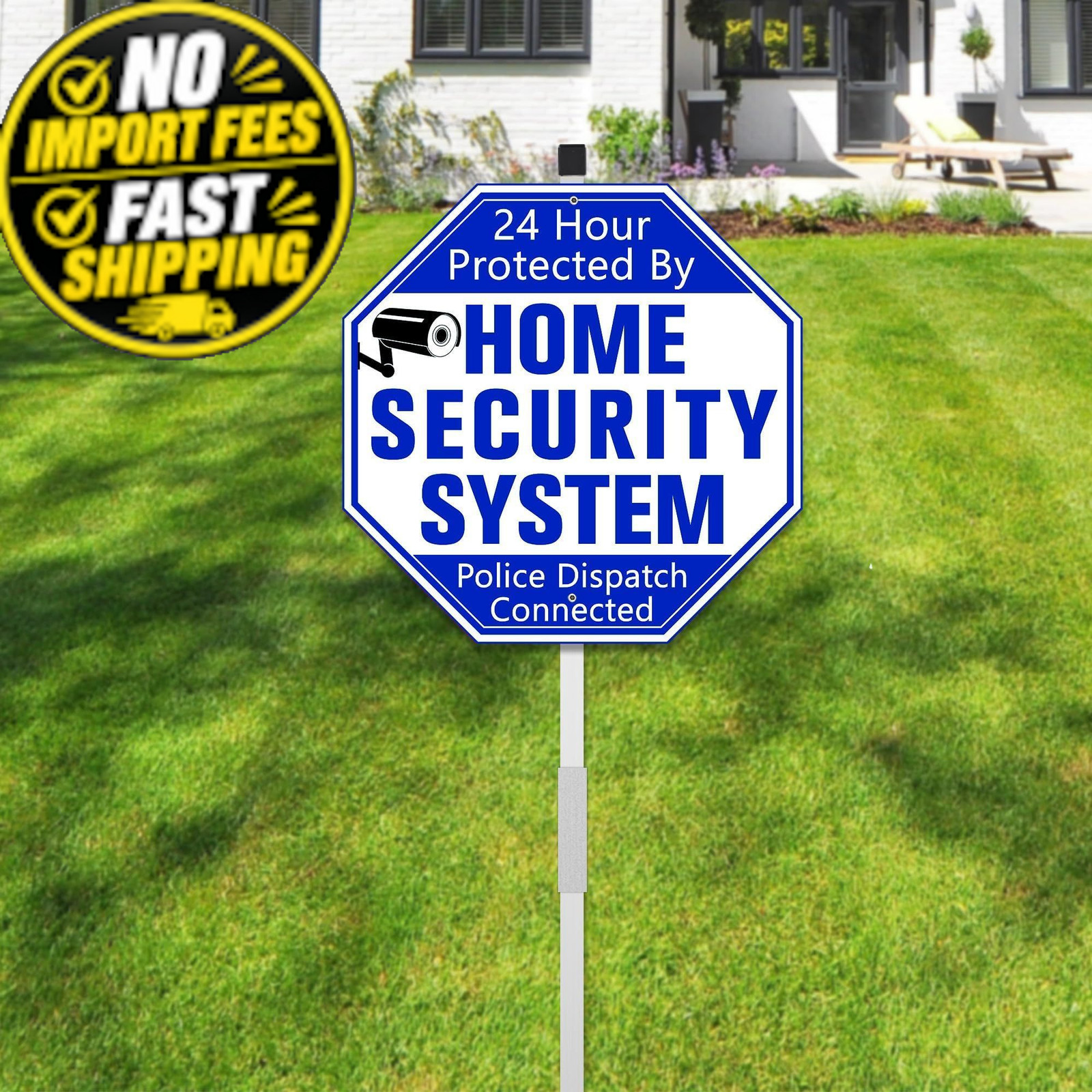 Uflashmi Home Security System Signs for Yard, Yard 10"x 28", blue