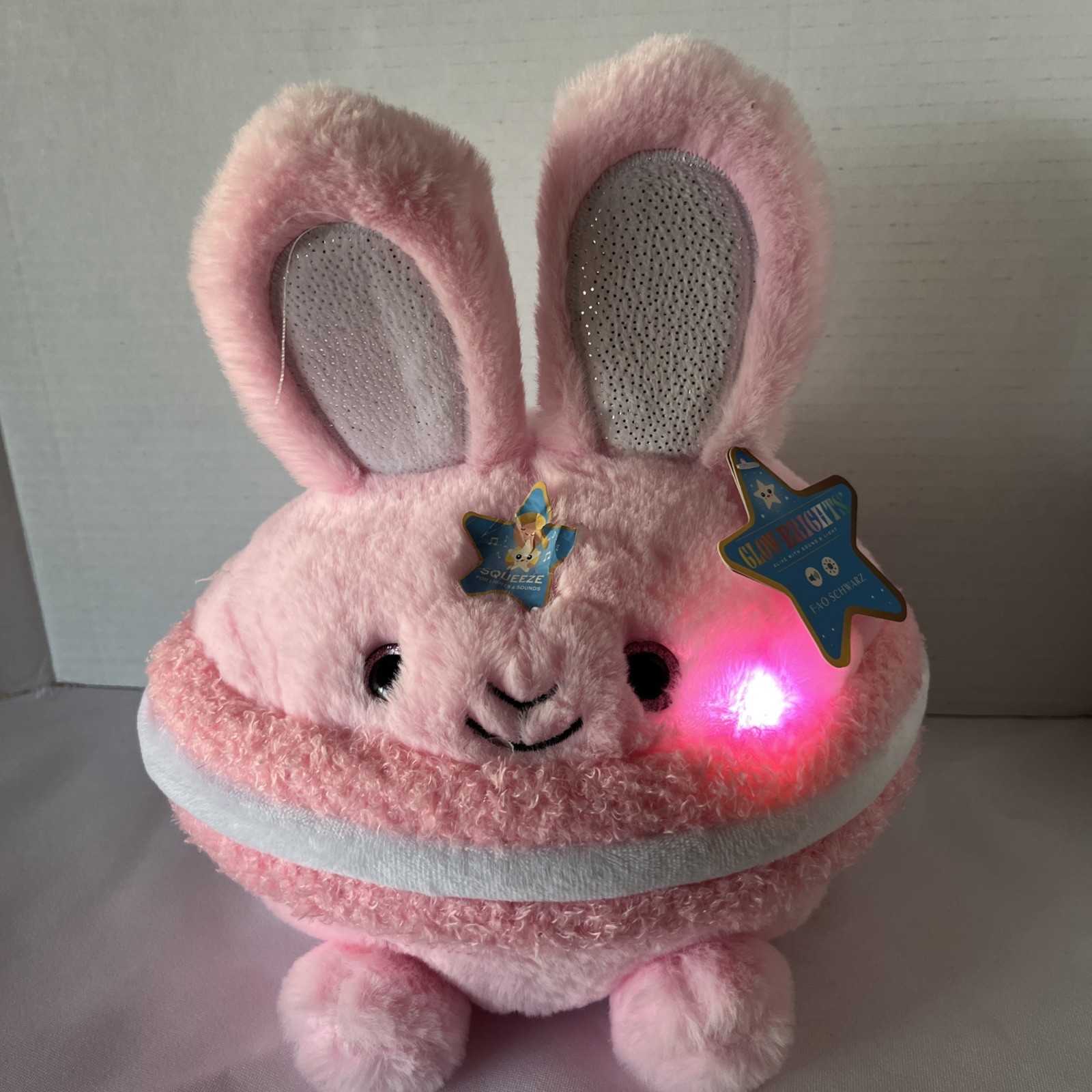 FAO Schwarz 10" Glow Brights Pink Bunny Plush Sound And Lights NEW