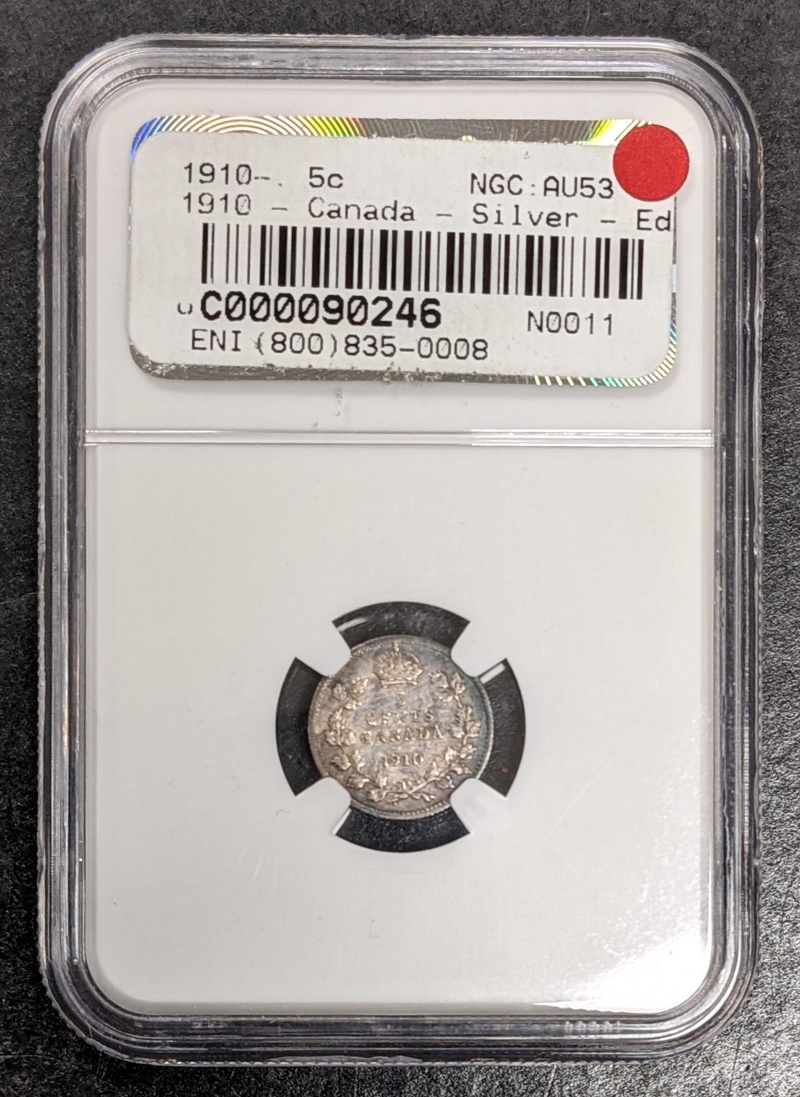 1910 Canada Silver Edward VII 5 Cent NGC AU 53