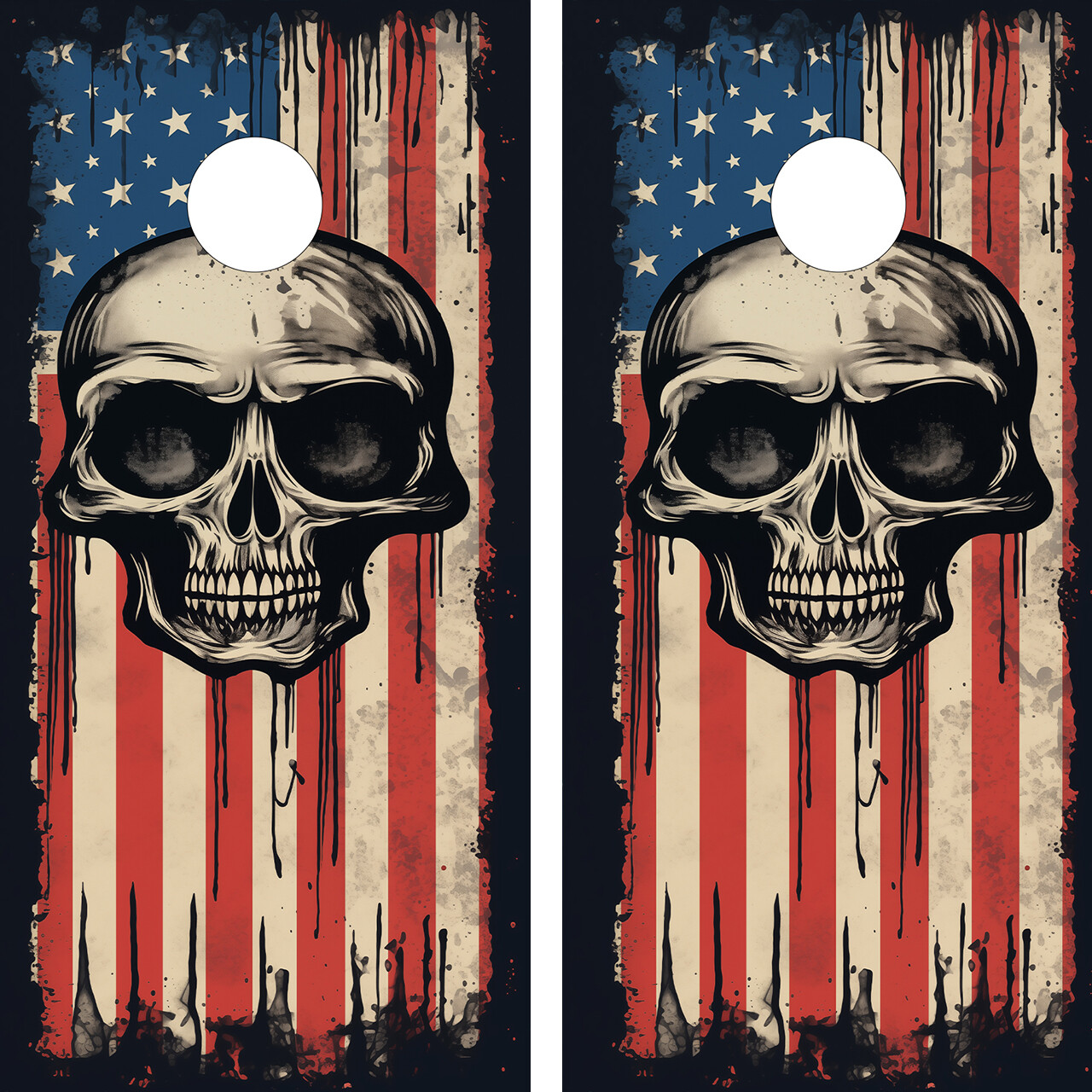 FADEPROOF Cornhole Board Wraps Laminated  USA Flag with Skull  /