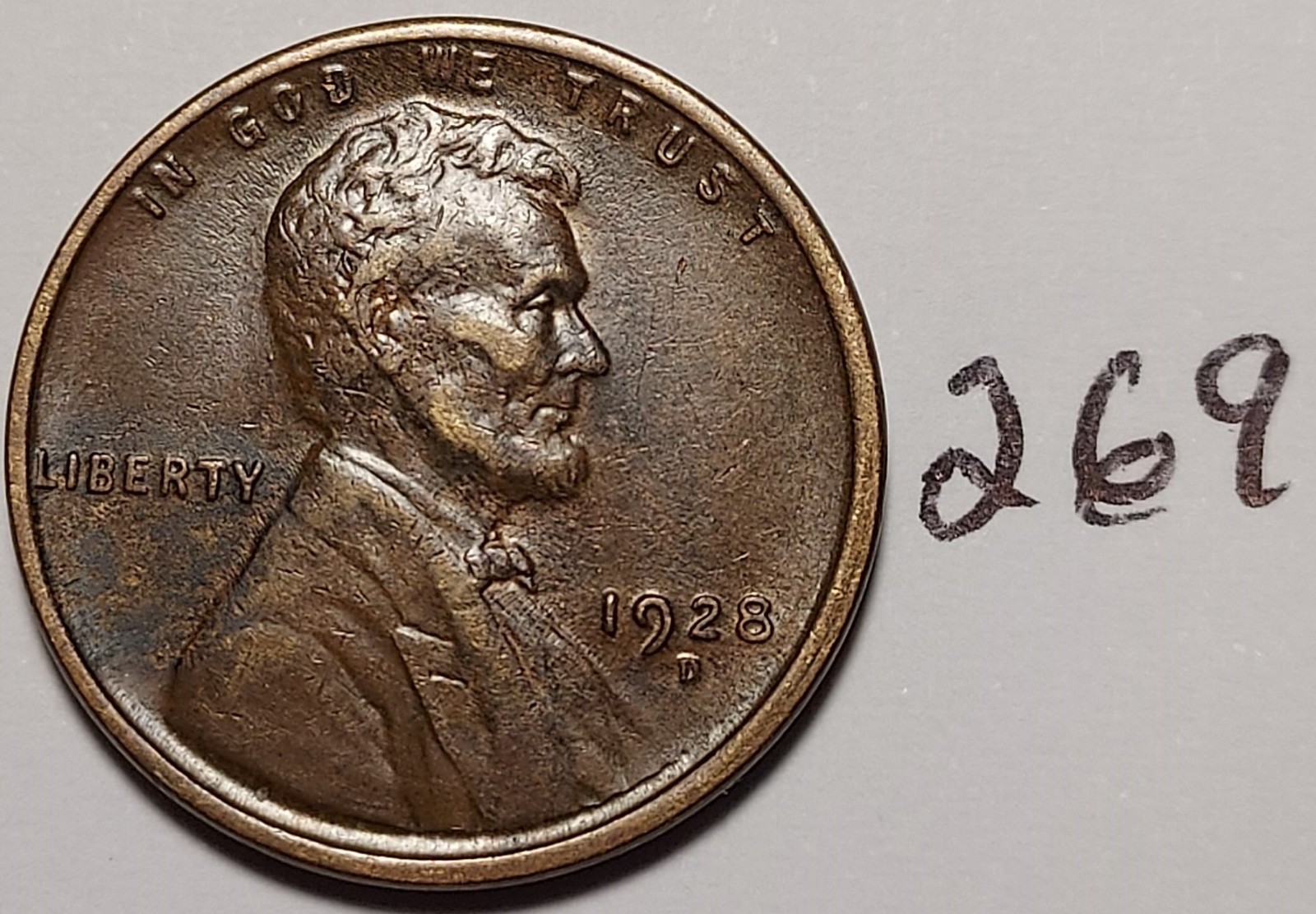 1928-D Lincoln Wheat Cent  VERY FINE   #269