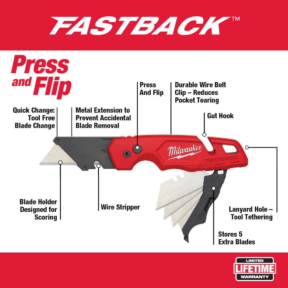 Milwaukee 48-22-1502 FASTBACK Folding Utility Knife w/ Blade Storage