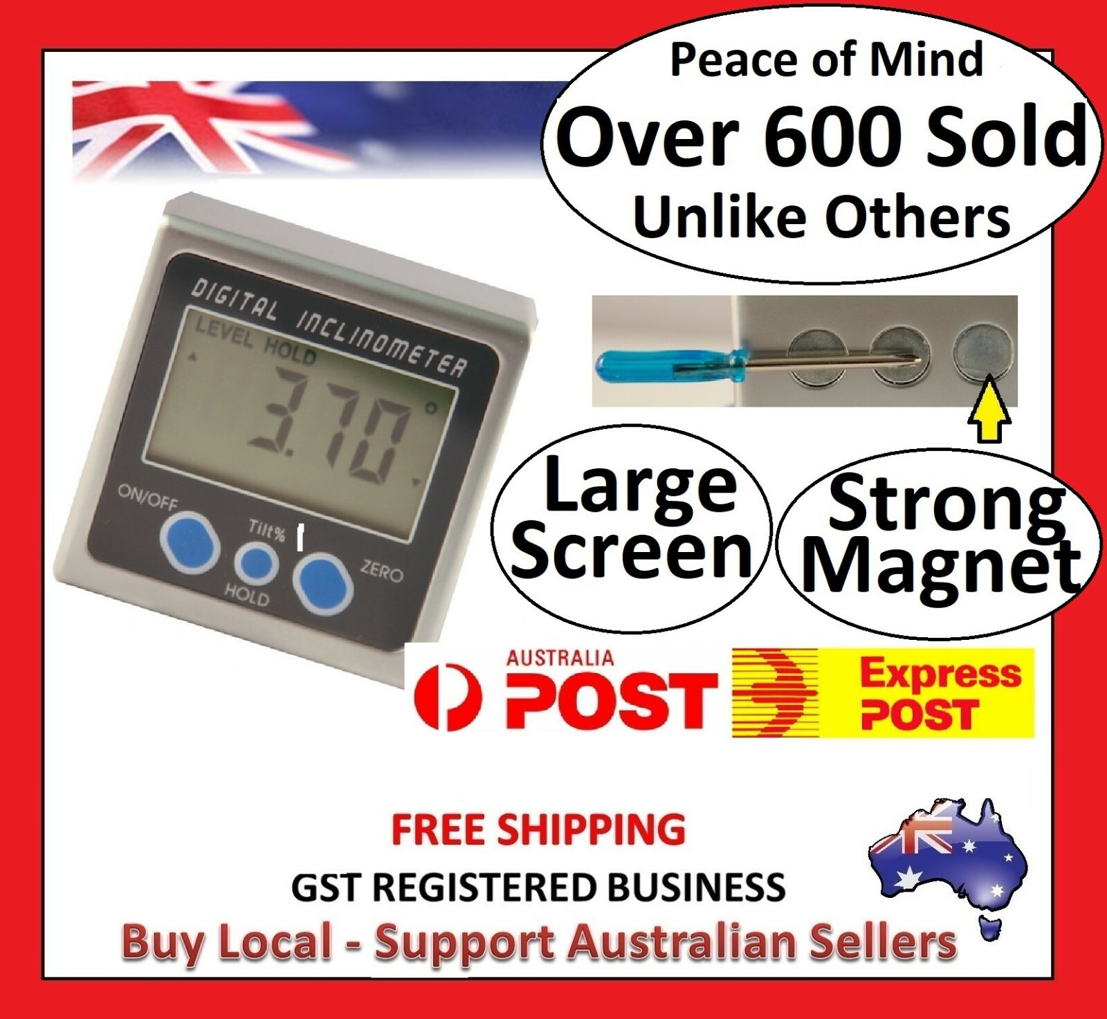 Digital Box Gauge Angle Protractor Level Inclinometer Magnetic Base ( 0 - 360° )
