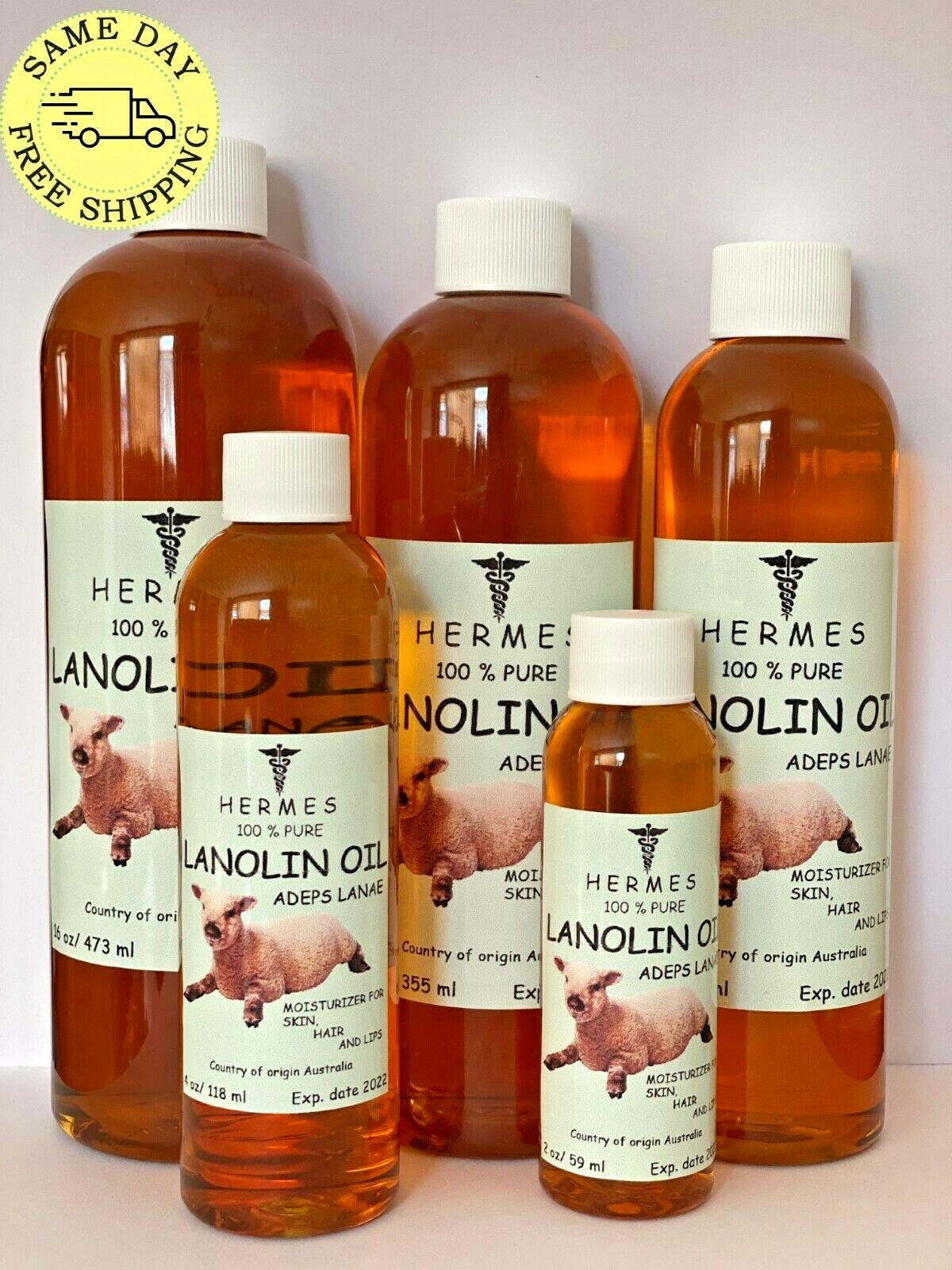 LANOLIN OIL by HERMES MOISTURIZER FOR SKIN, HAIR AND LIPS  100% PURE 2 OZ- 16 OZ