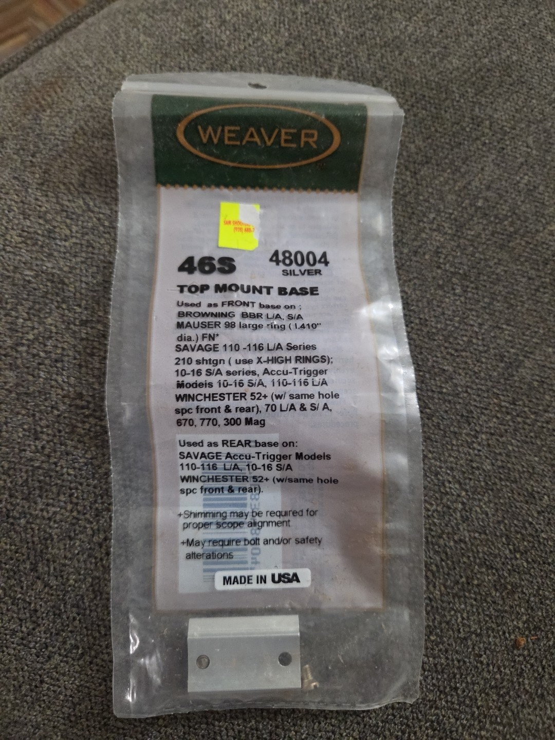 Weaver Top Mount Base #46S. New