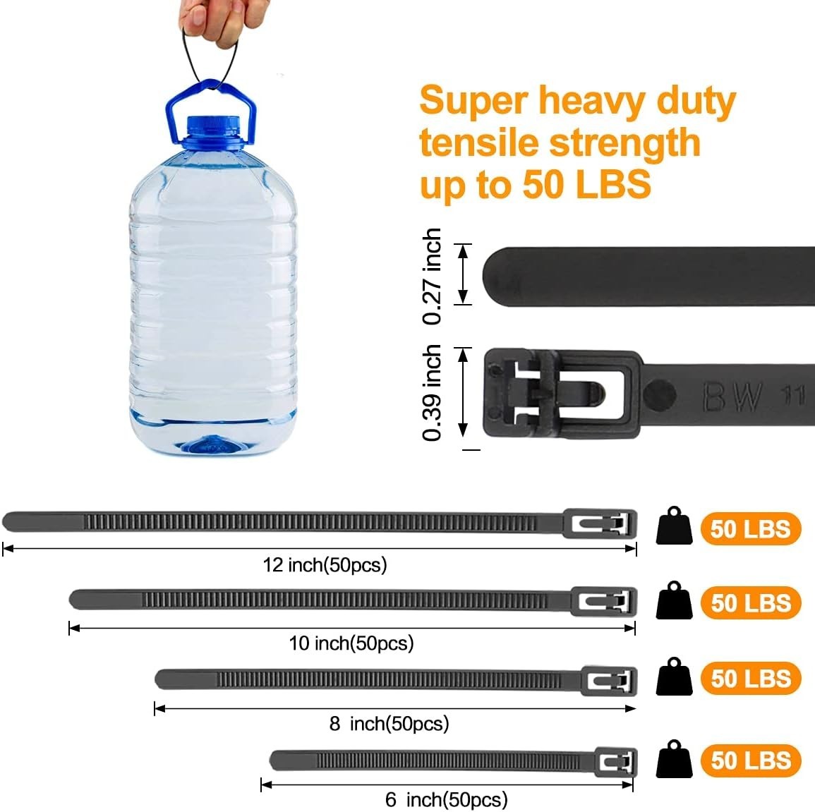 200 Count Heavy Duty Zip Ties Assorted Sizes with Non-Slip Grip for Reliability