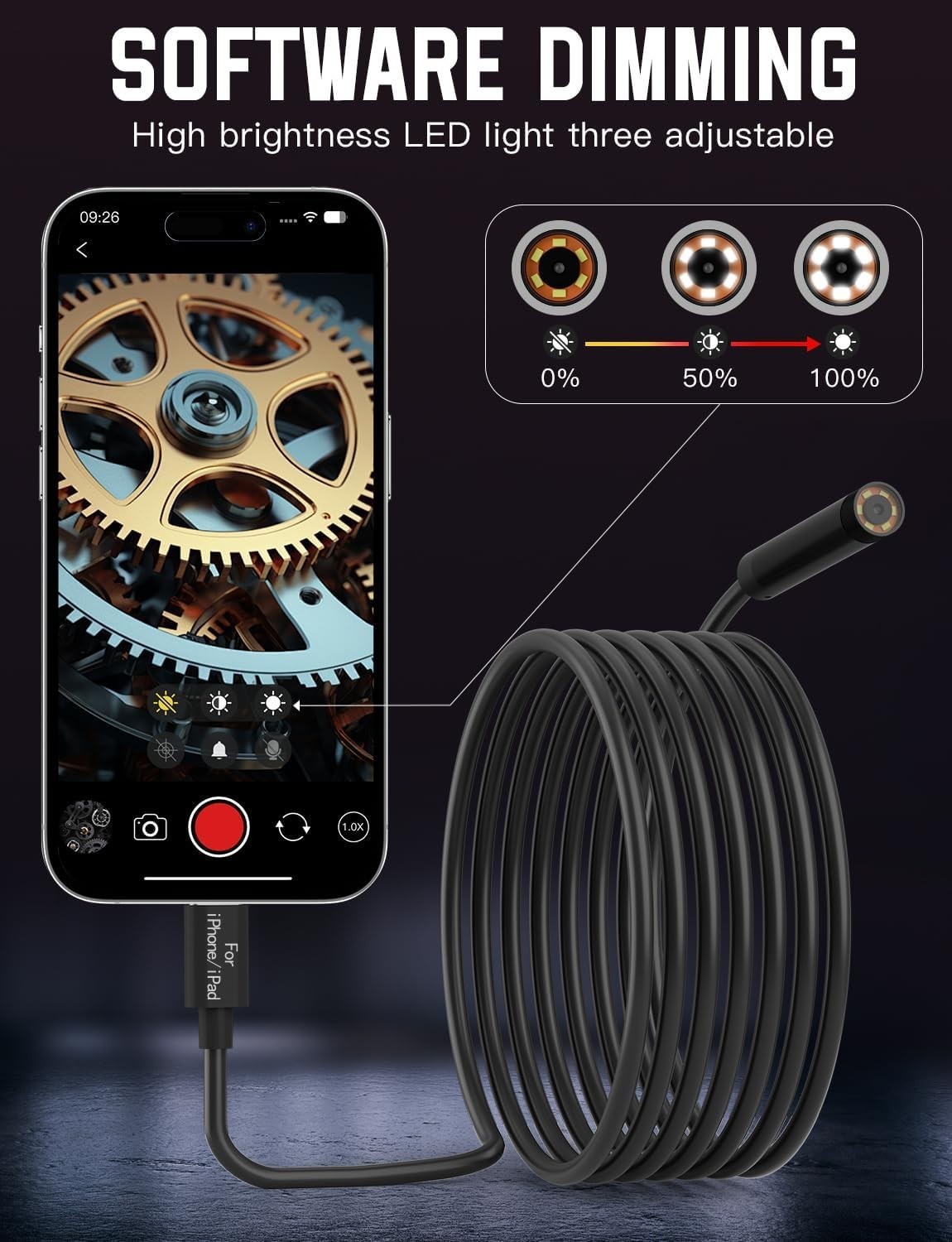 Endoscope Camera with Light,1920P HD Endoscope with 5.9ft Semi-Rigid,Endoscop...