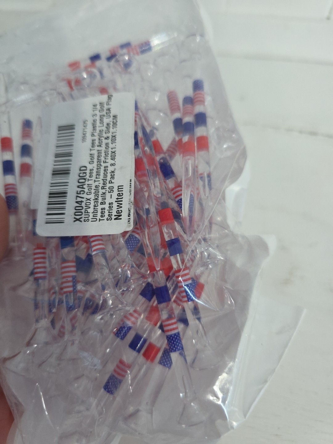 Plastic Golf Tees USA Clear Red Blue Stripes 50pcs