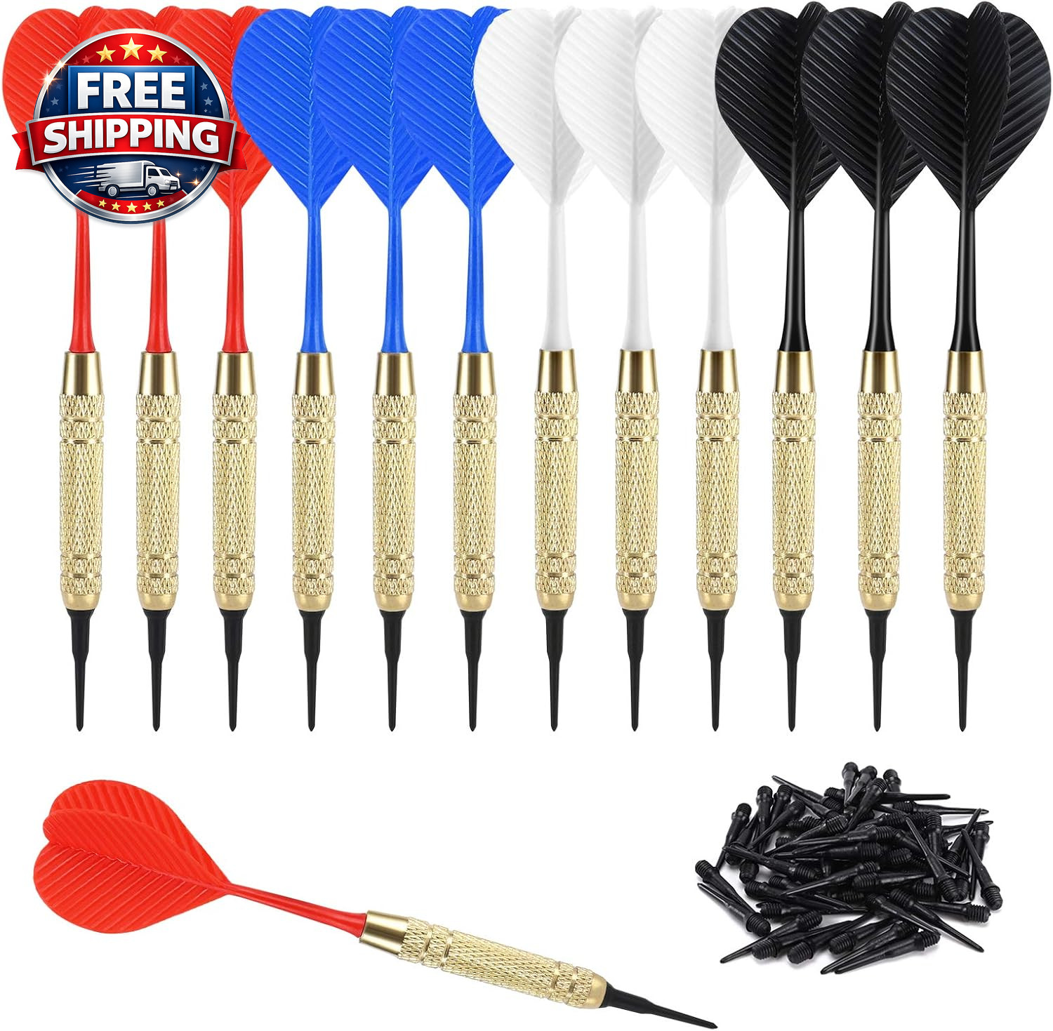 12 Pcs Soft Tip Darts Set with 100 Extra Black Tips - 18G Plastic Darts