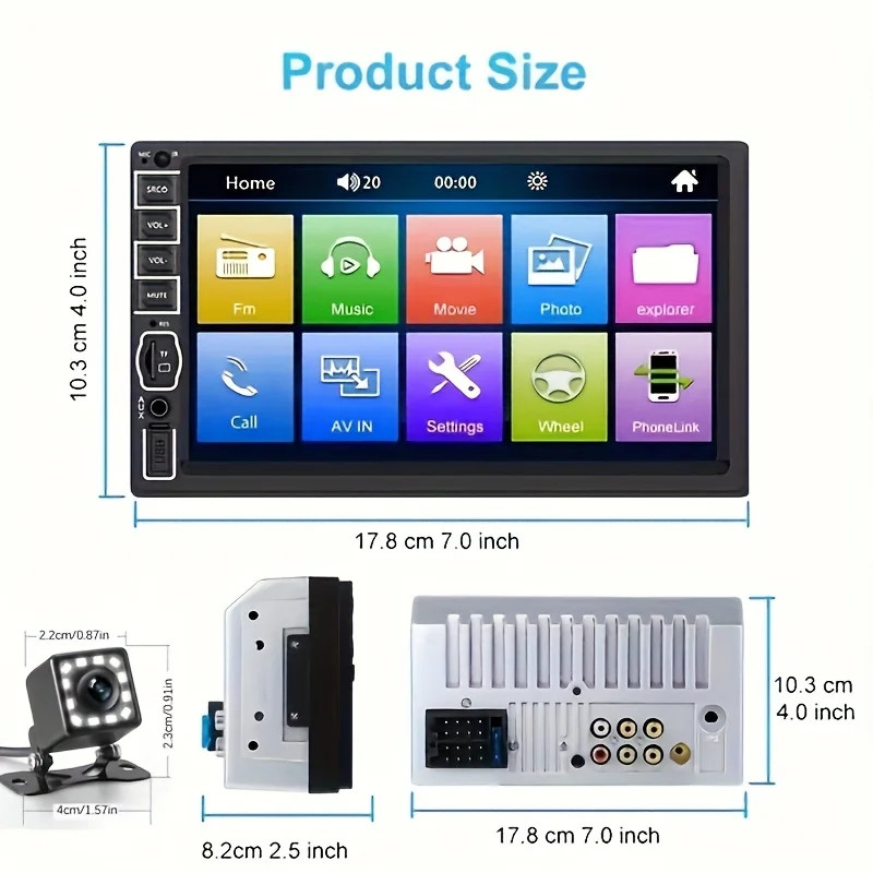 Double 2 Din 7'' Car Stereo Radio HD Touch Screen Carplay BT FM RDS Rear Camera；