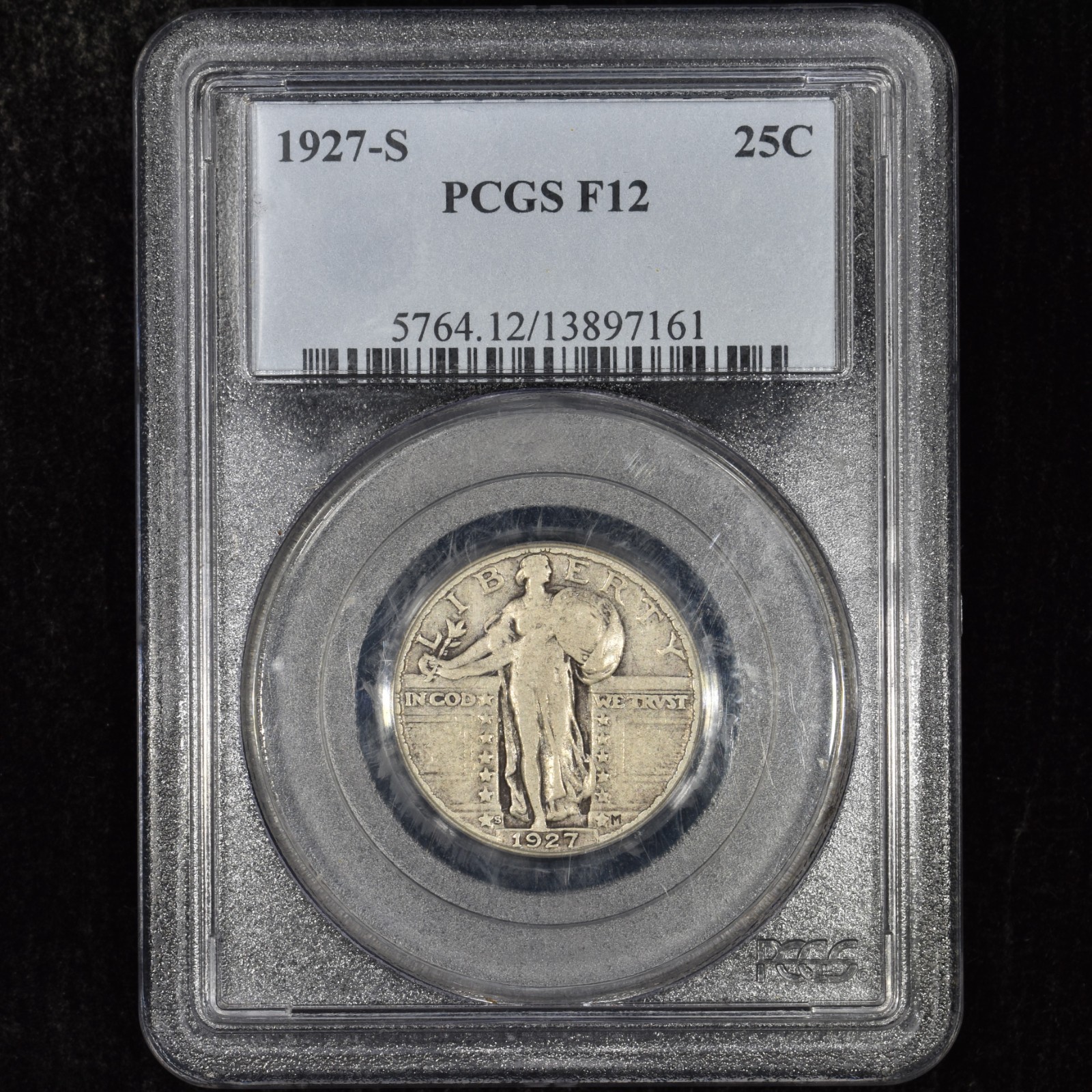 1927-S STANDING LIBERTY QUARTER ✪ PCGS F-12 ✪25C SILVER COIN FINE ◢TRUSTED◣