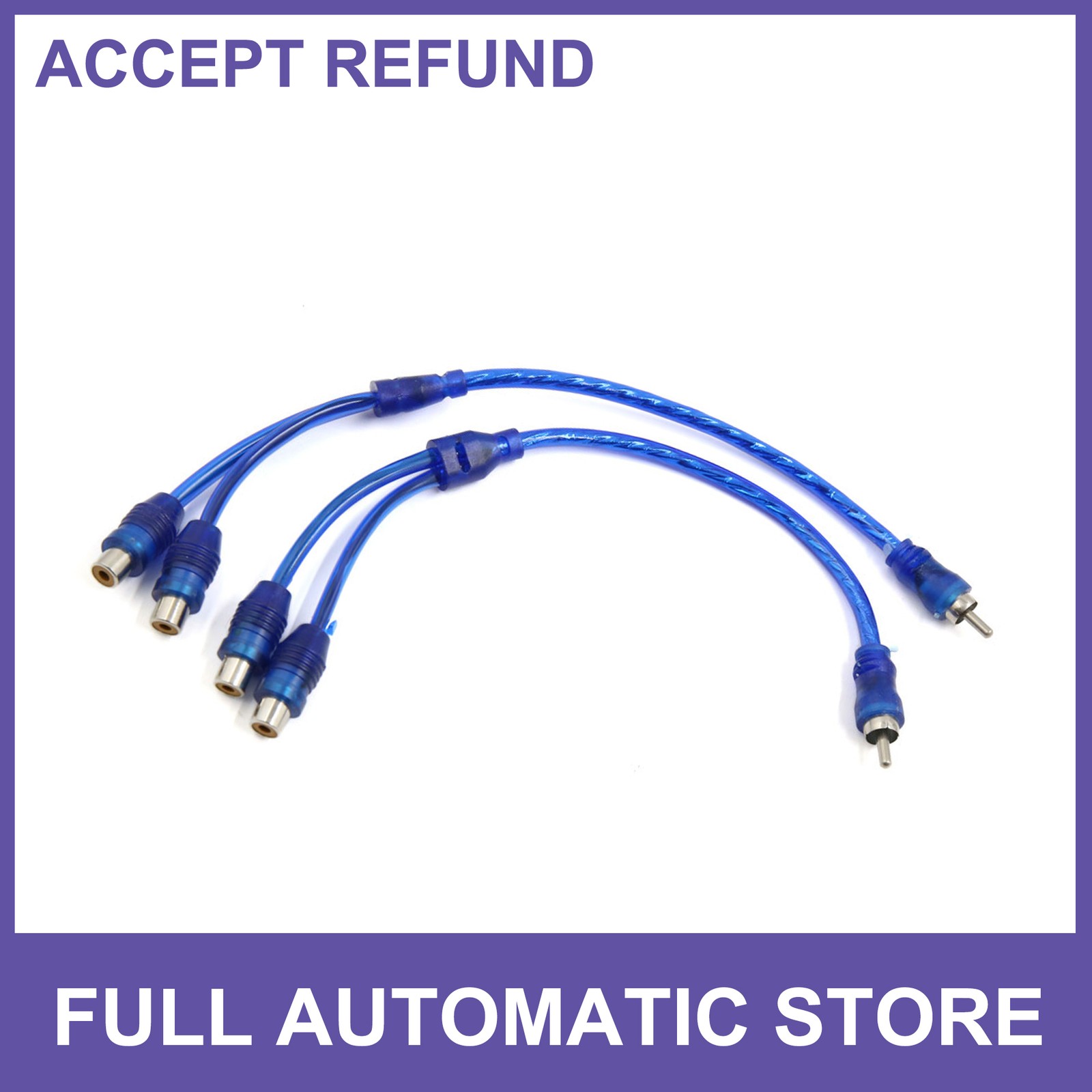 2pcs Male to 2Female RCA Car Amplifier Audio Splitter Adapter Y Cable Wire Cords