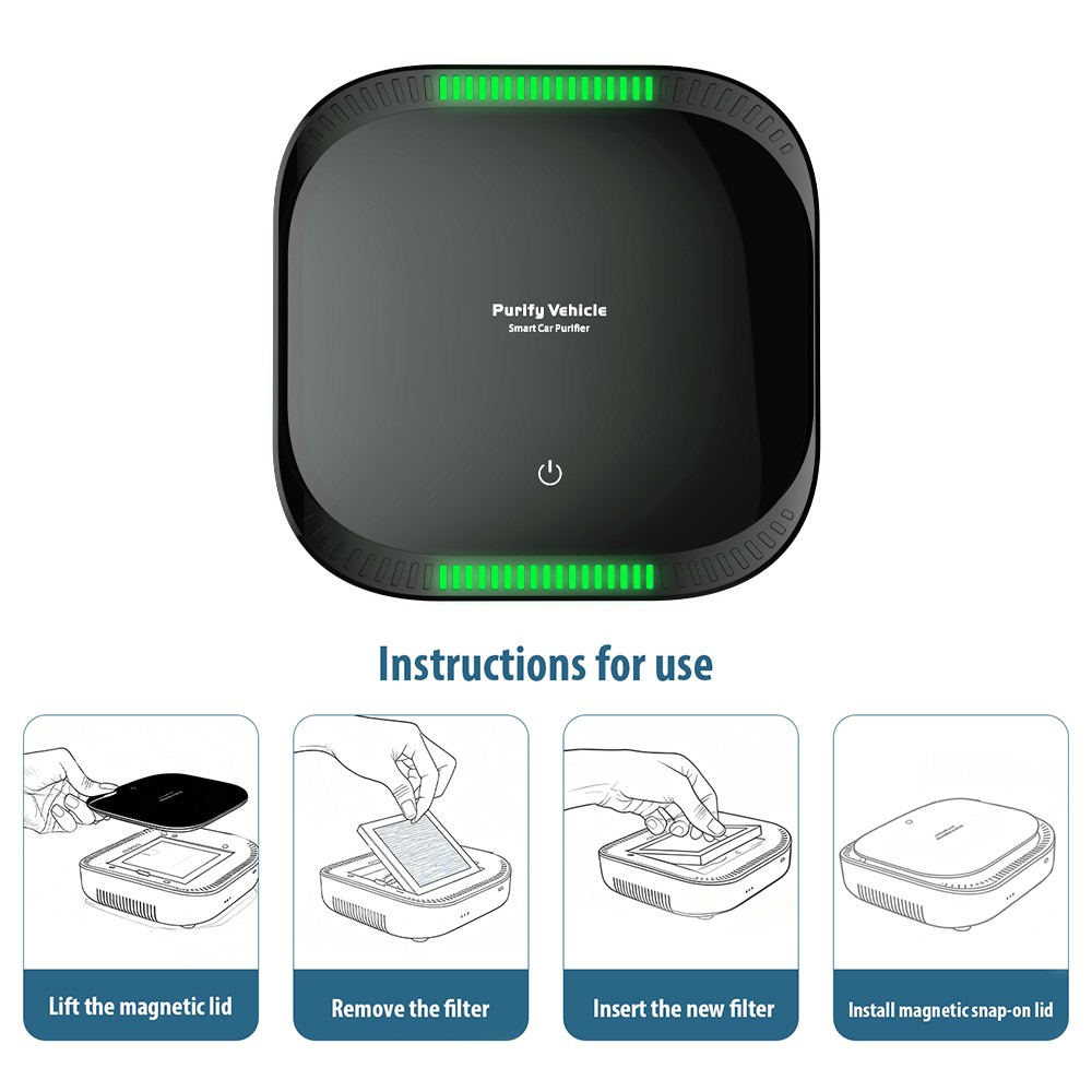 Black Smart Air Purifier for Cars - Intelligent Auto Air Cleaner & Freshener