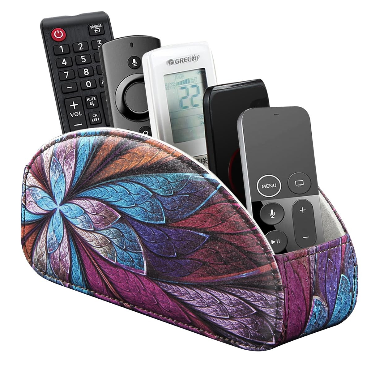 PU Leather TV Remote Control Holder Caddy 5 Compartment Nightstand Organizer