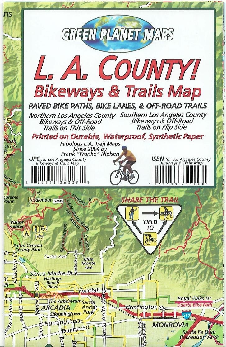 L.A. Los Angeles County Bikeways & Trails Waterproof Map by Frank Nielsen