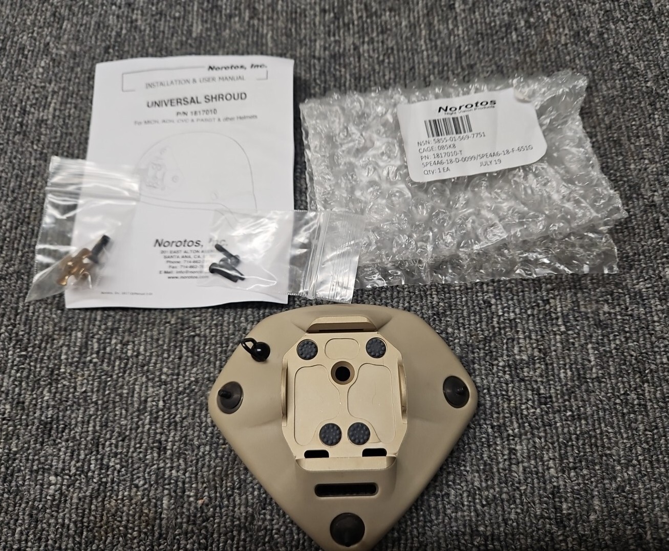Universal Norotos Shroud Helmet NVG Mount 1 Hole/ 3 Hole P/N 1817010-T Free Ship