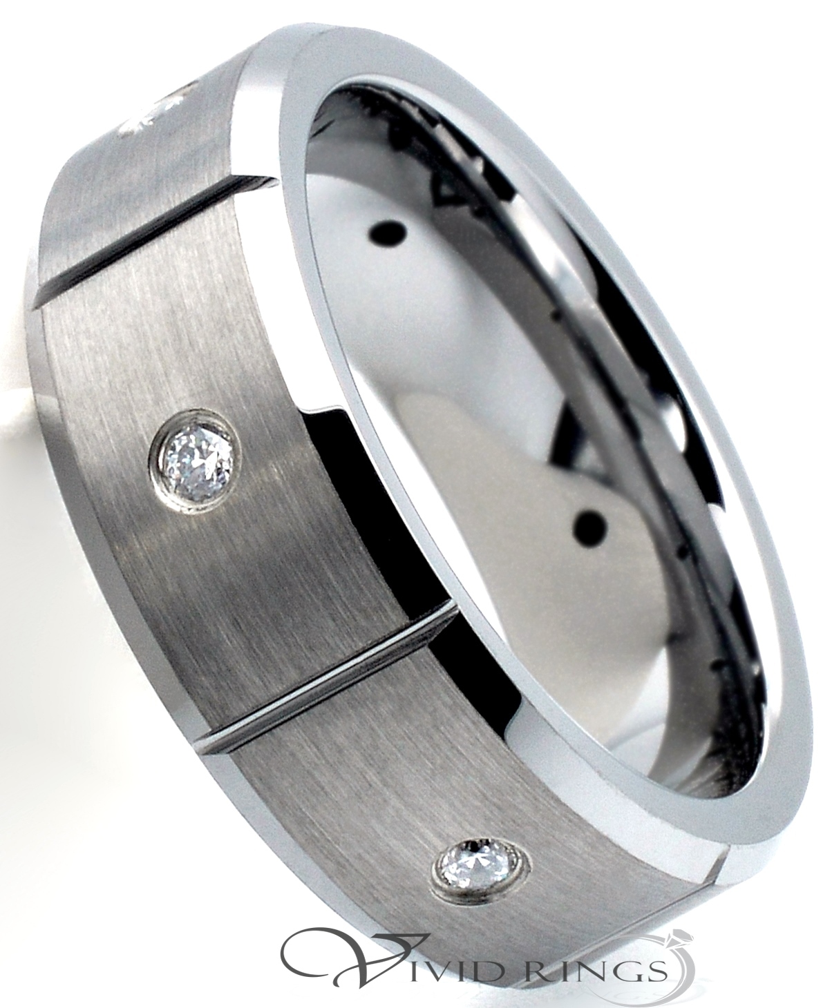 Men Tungsten Ring 6 CZ Brushed Wedding Band 8MM Size 7.5  to 14.5
