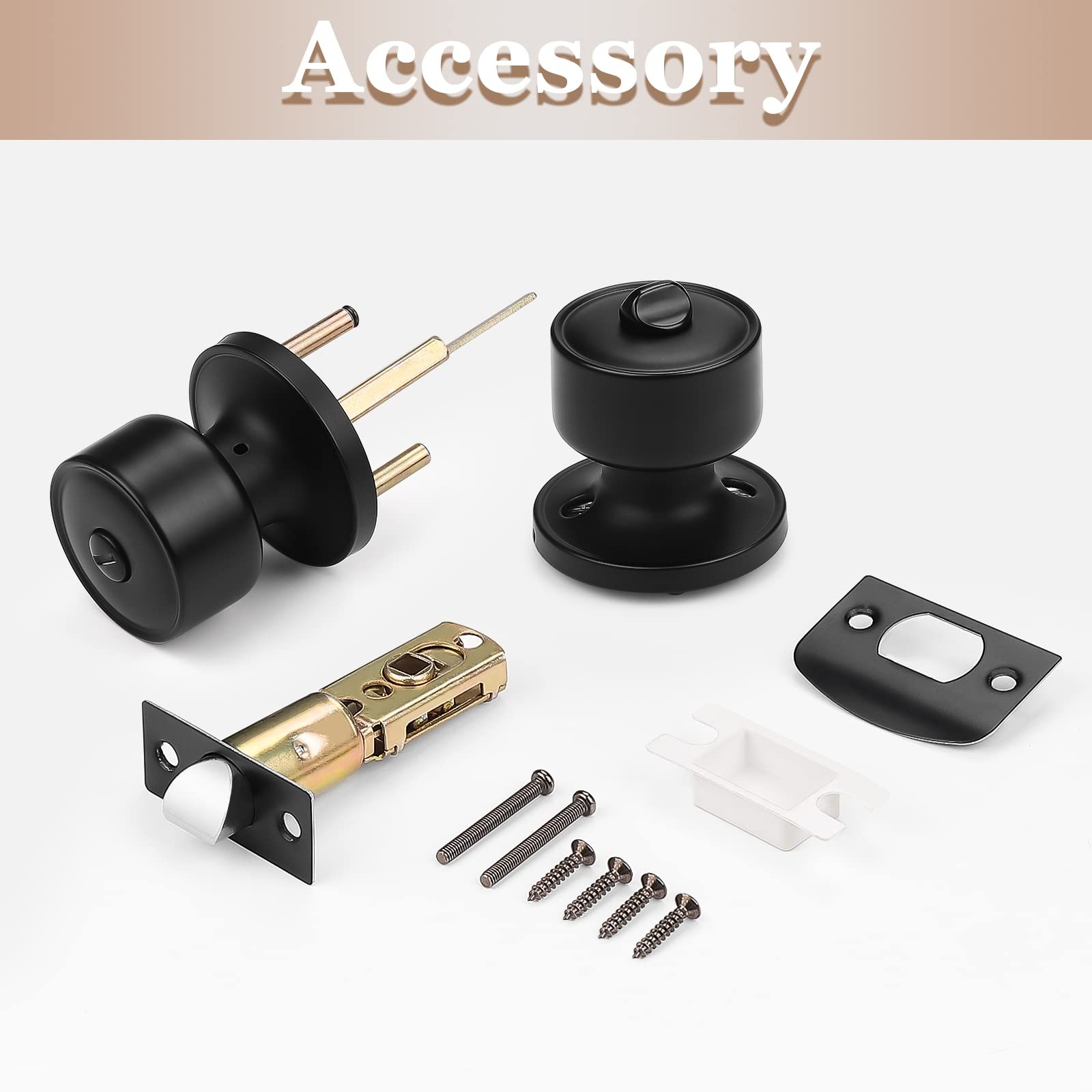 10 Pack Door Knobs Privacy Function Keyless Lock Black Interior Round Door Lo...