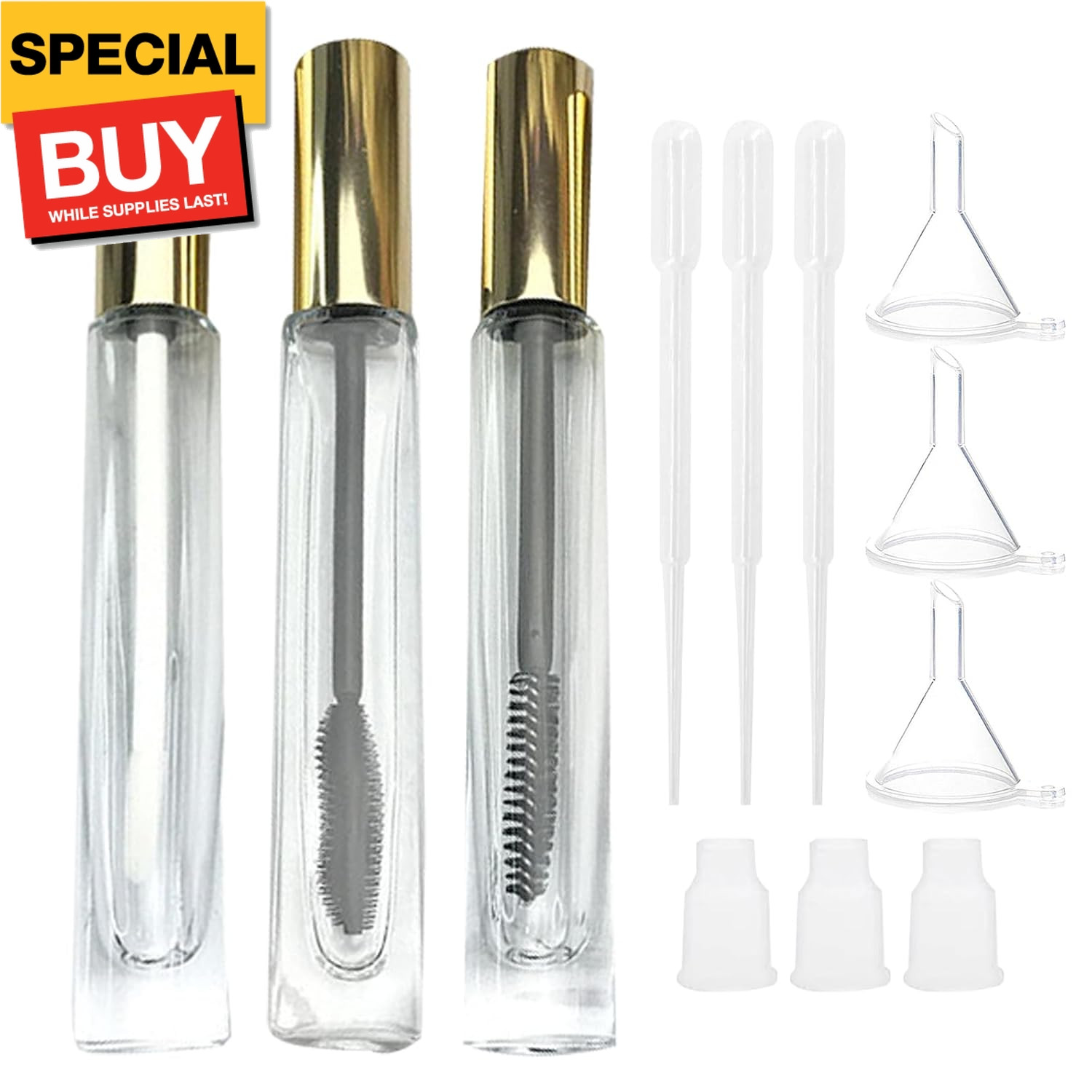Empty Mascara Tube and Wand Glass, 3PCS 10Ml Empty Mascara Tube and Lip Gloss Tu