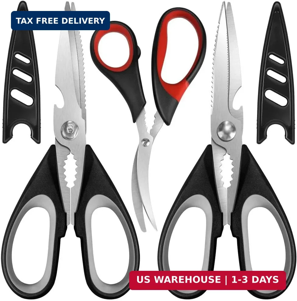 All Purpose Kitchen Shears with Protective Sheath, Heavy Duty 3 Pack Kitchen Sci