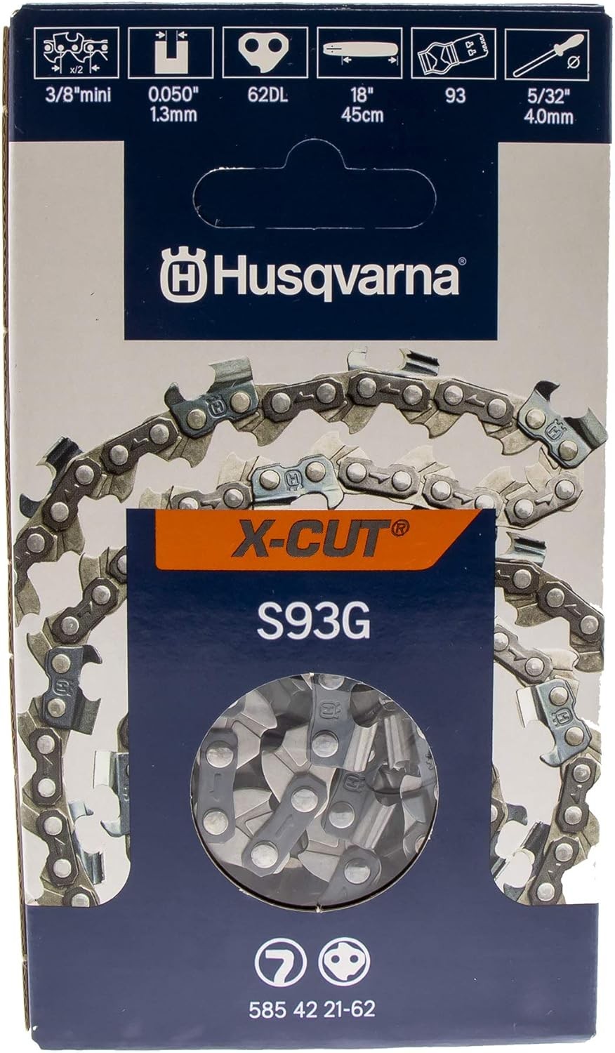 Husqvarna 18" X-CUT S93G, 3/8" mini pitch, .050 gauge Chainsaw Chain 585422162