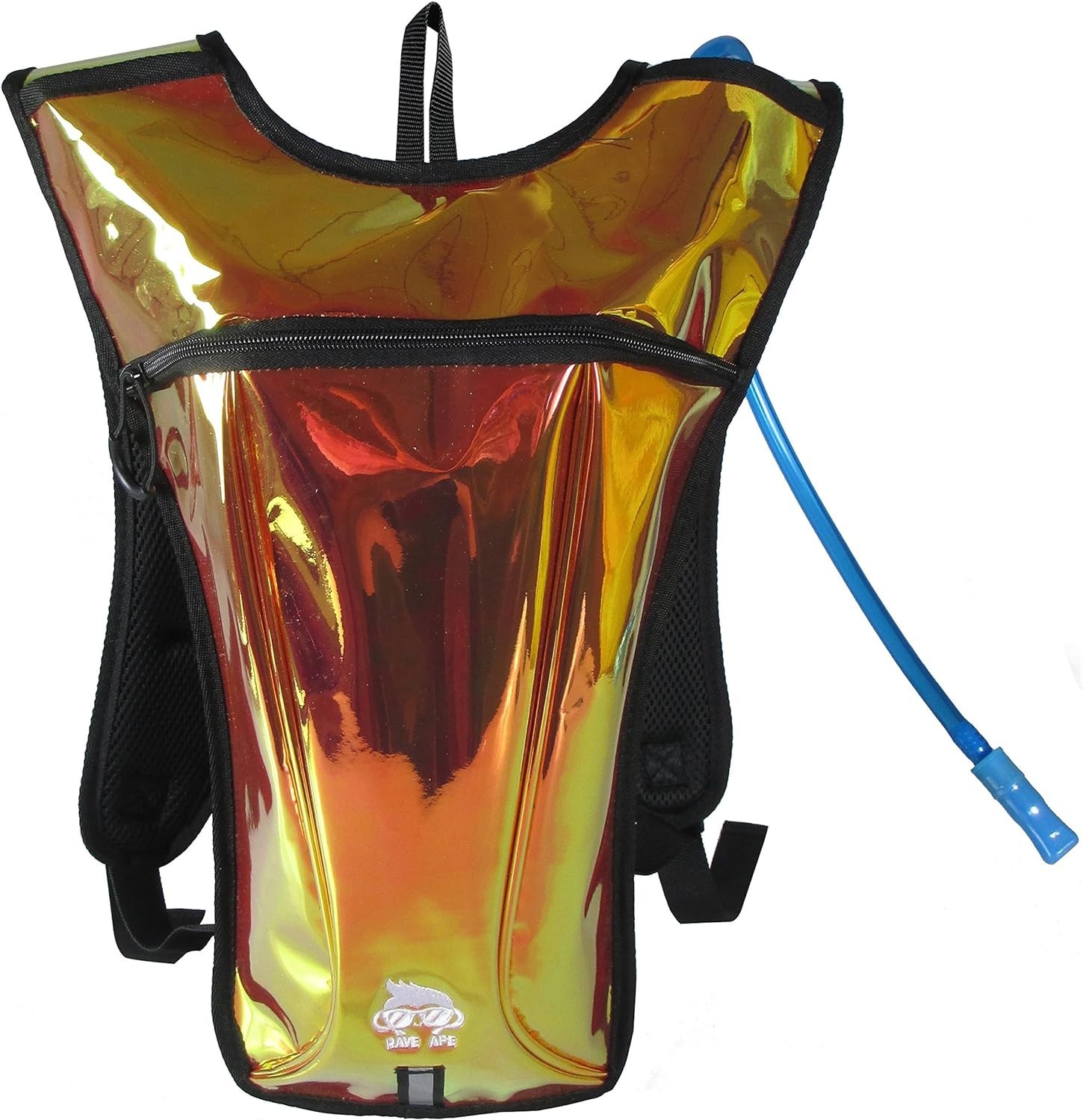 Rave Ape Hydration Backpack Holographic Orange Reflective 2L Bladder Run Hiking