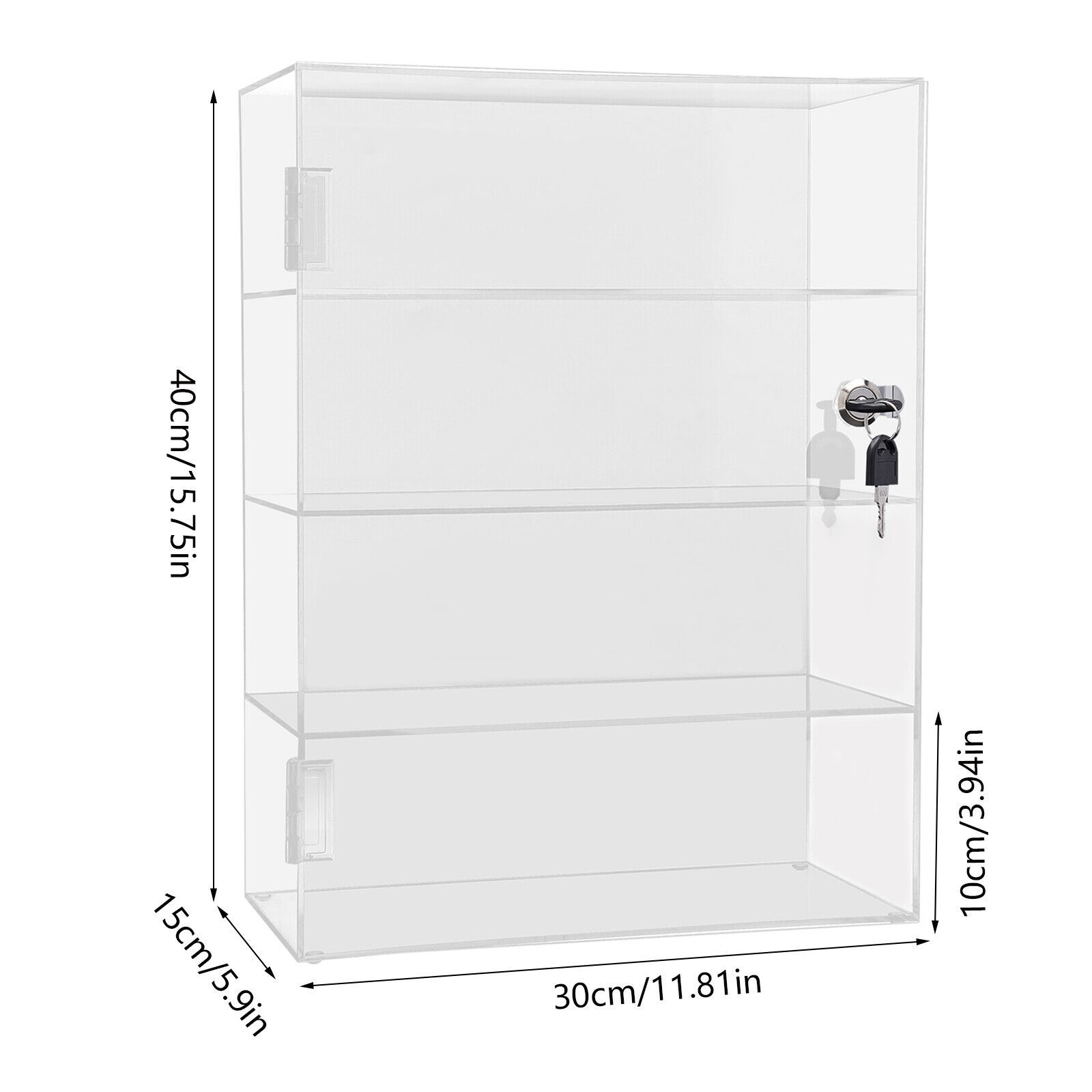 4-Layer Clear Acrylic Display Case 30 × 15 × 40 cm Lockable Countertop Showcase