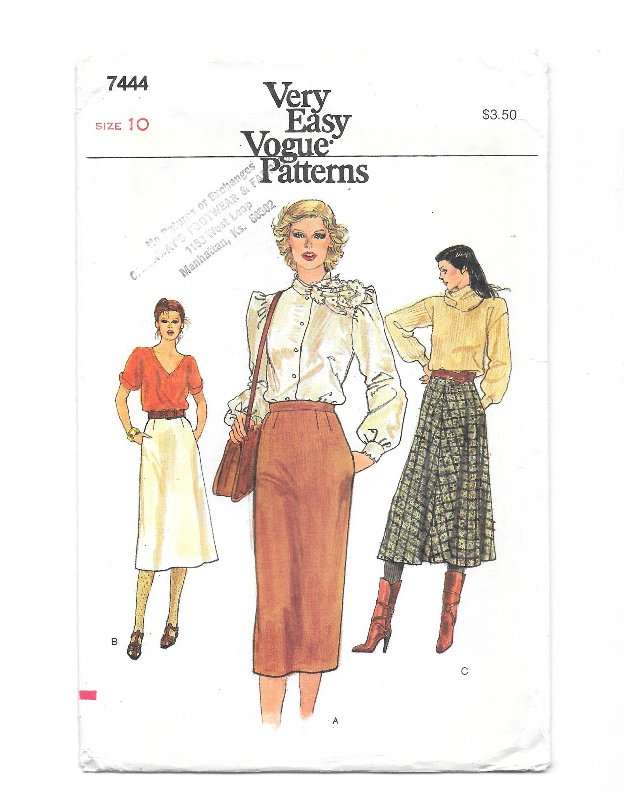 Very Easy Vogue Patterns 7444, Misses' Skirts Size 10 Sewing Uncut Vintage