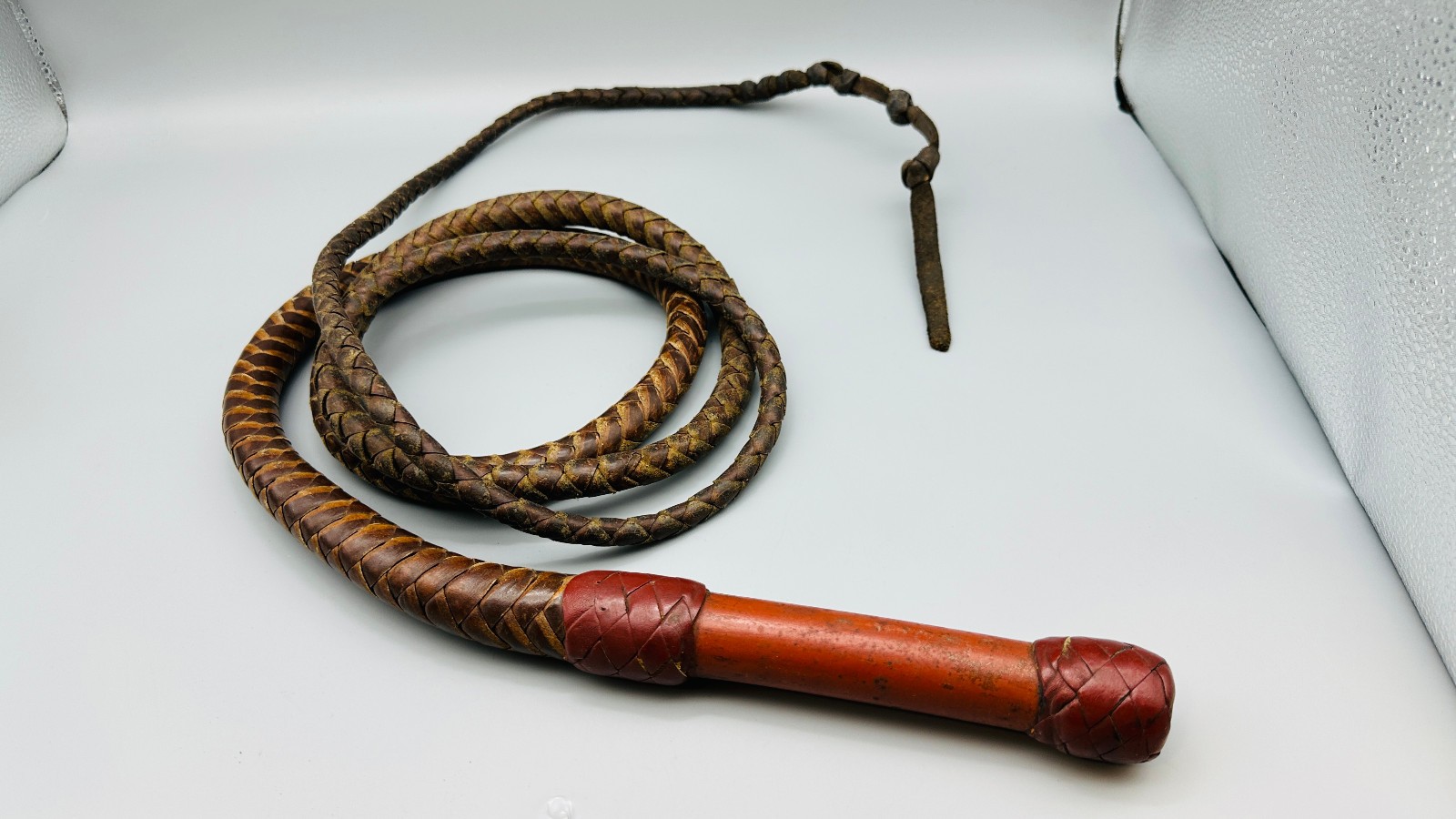 8 Foot Leather And Leather Florida Cow Whip Bullwhip Cowwhip Bull VGC