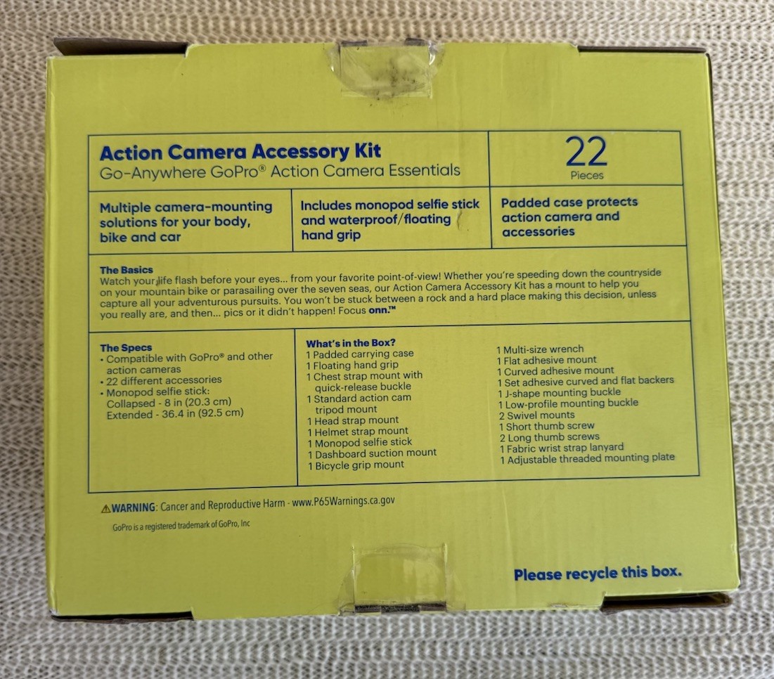 Onn 22-Piece Action Camera Accessory Kit for GoPro – New Open Box