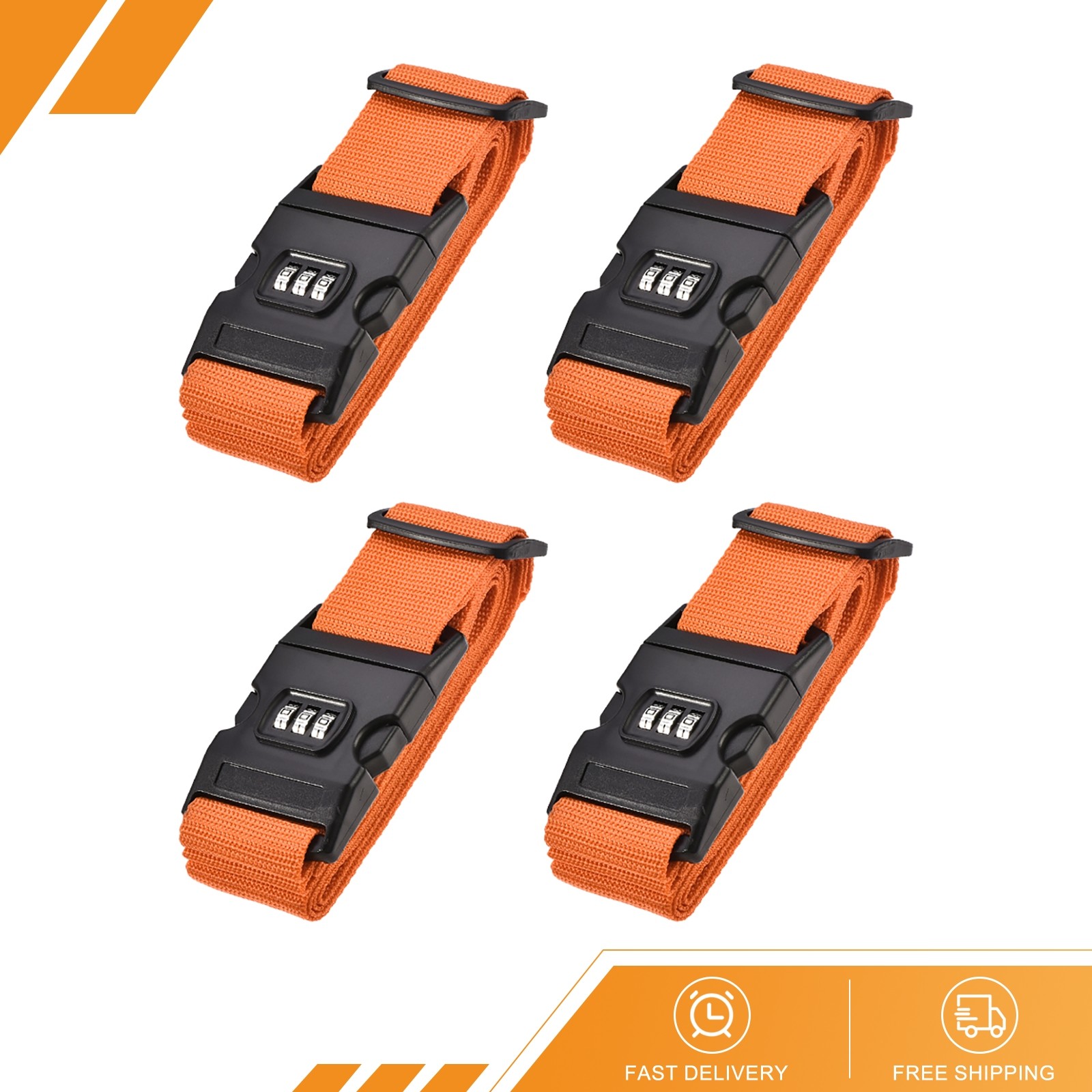 4 x Luggage Straps Suitcase Belts with Buckle Combination Lock 2Mx5cm Orange