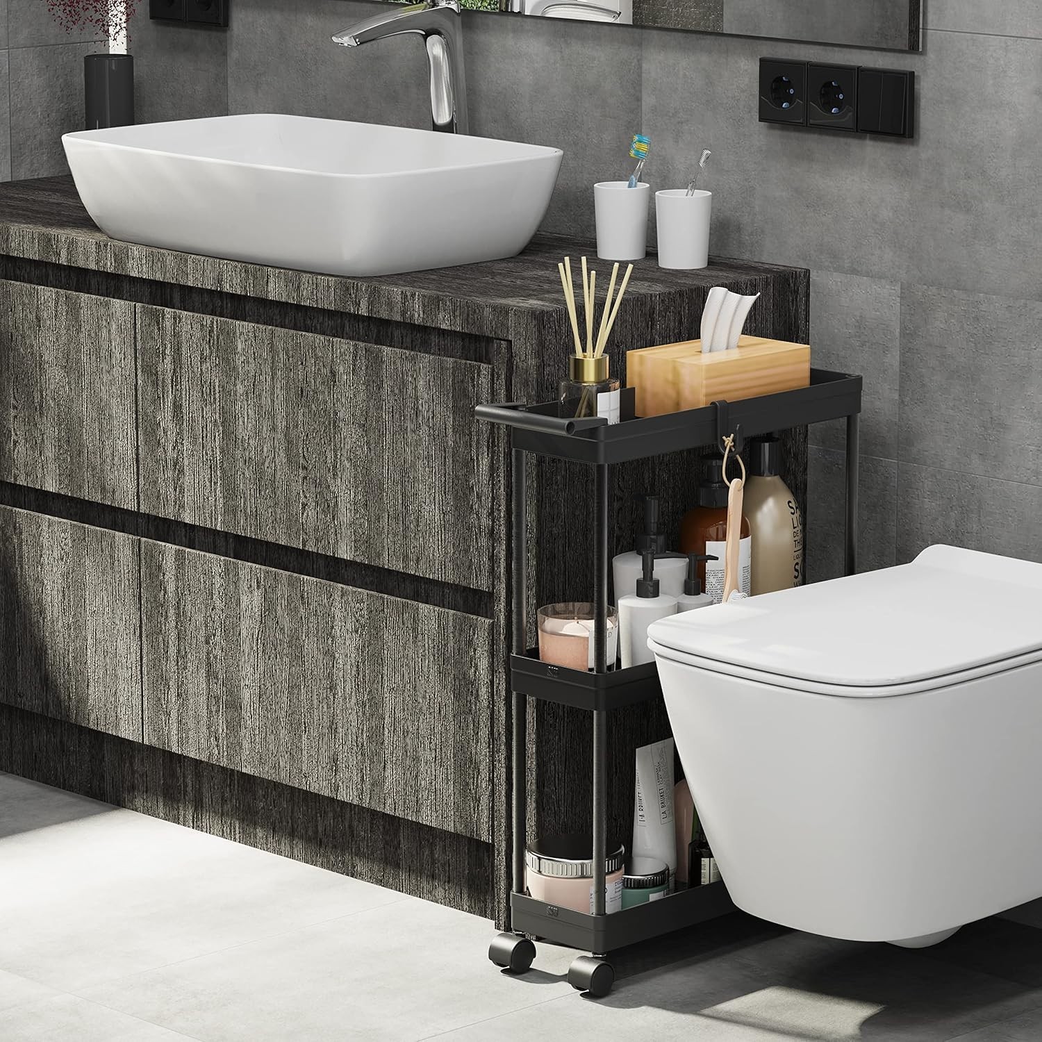 3-Tier Narrow Storage Cart with Wheels, Space-Saving Design