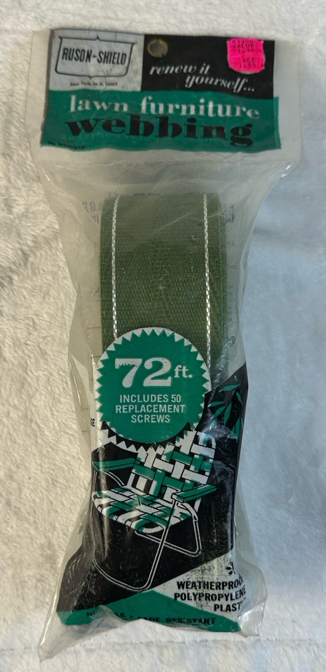 NOS Vintage Ruson-Shield Lawn Furniture Webbing Olive Green 72 Ft w/ Screws NEW